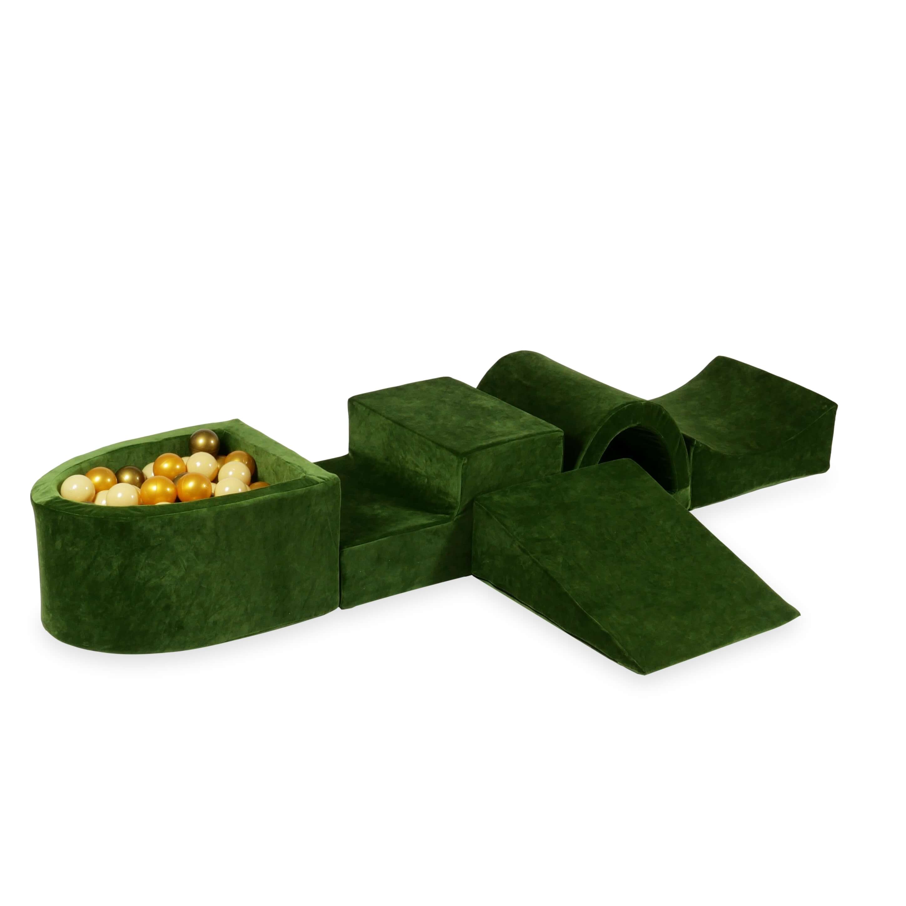 Aire de jeux en mousse avec pont et piscine micro velvet soft olive + 100 balles