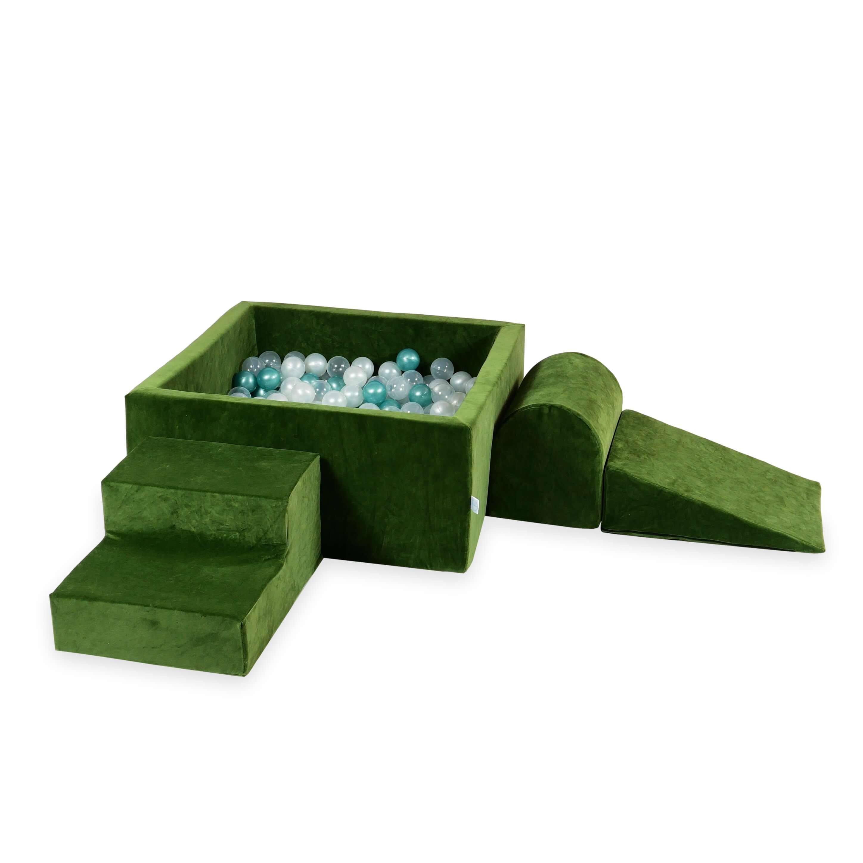 Aire de jeux en mousse avec piscine à balles carrée set de jeu enfant 90x90x40 velvet soft olive + 400 balles