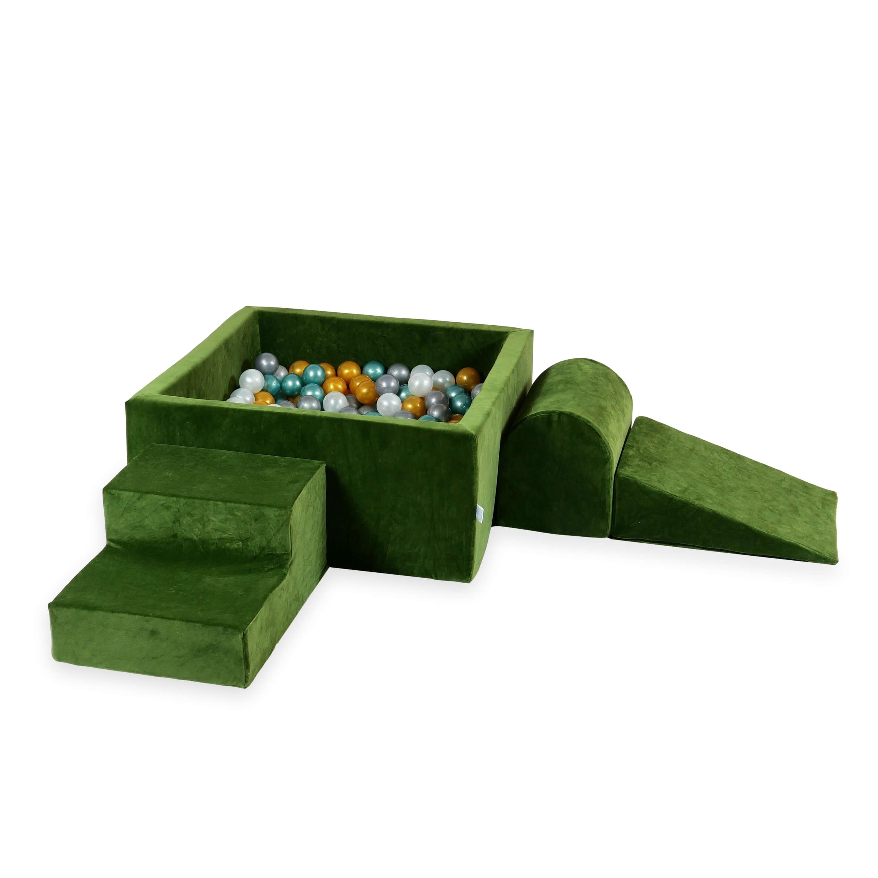 Aire de jeux en mousse avec piscine à balles carrée set de jeu enfant 90x90x40 velvet soft olive + 400 balles