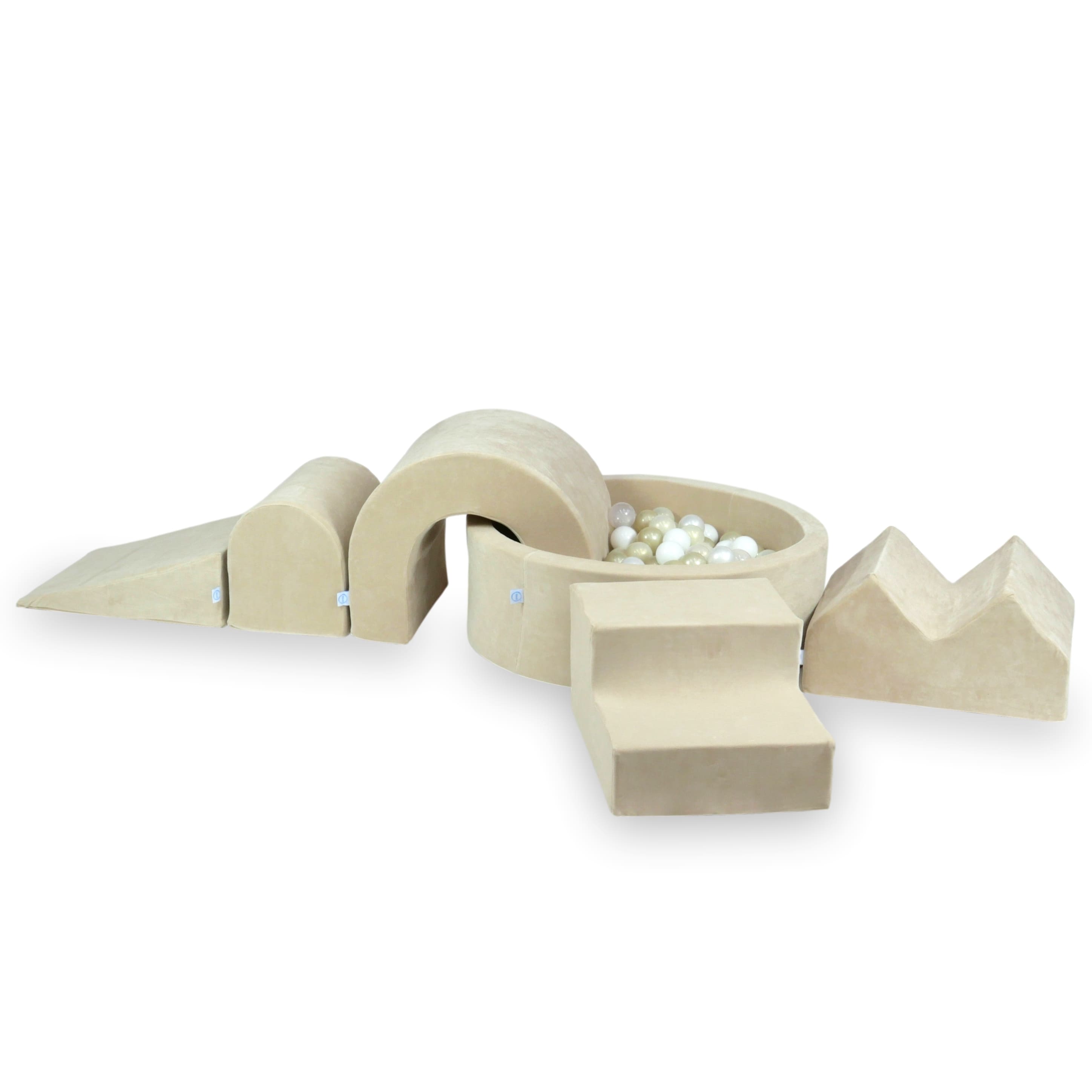 Aire de jeux en mousse avec piscine ronde 90x30 velvet soft beige + 5 éléments + 200 balles