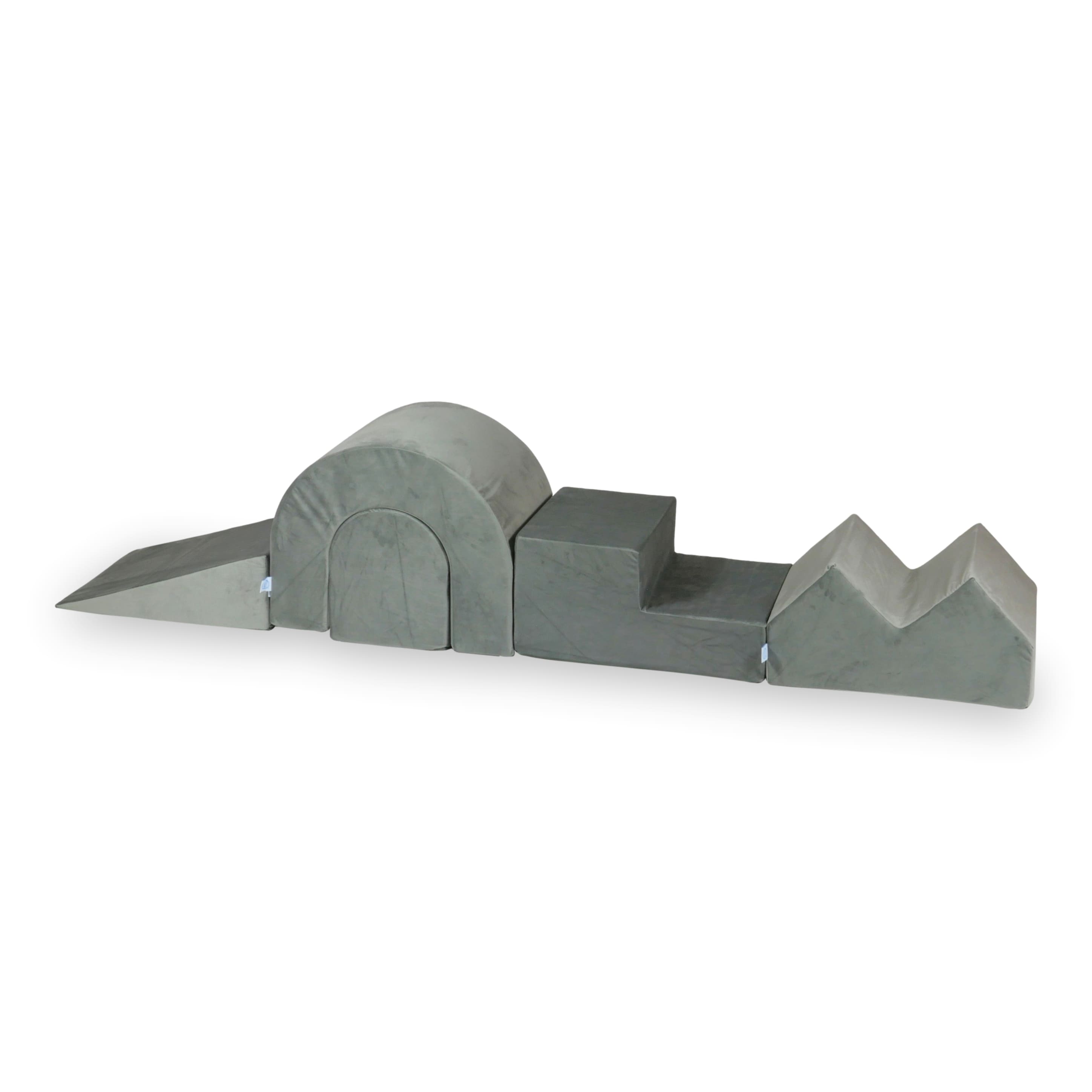 Aire de jeux en mousse avec piscine ronde 90x30 velvet gris + 5 éléments + 200 balles