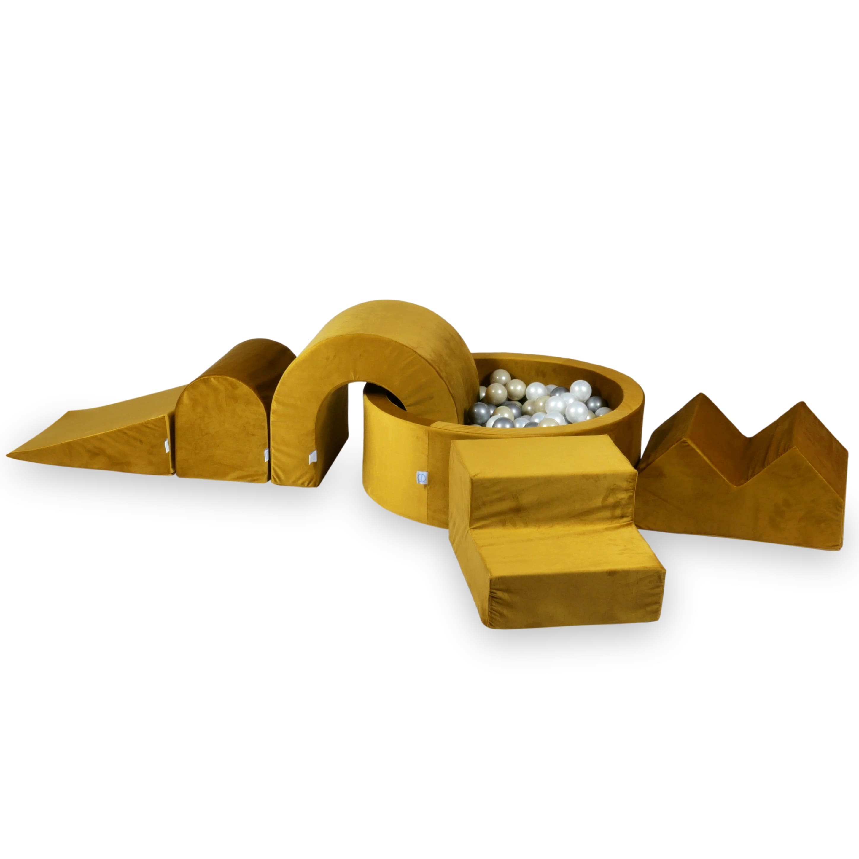 Aire de jeux en mousse avec piscine ronde 90x30 velvet or + 5 éléments + 200 balles