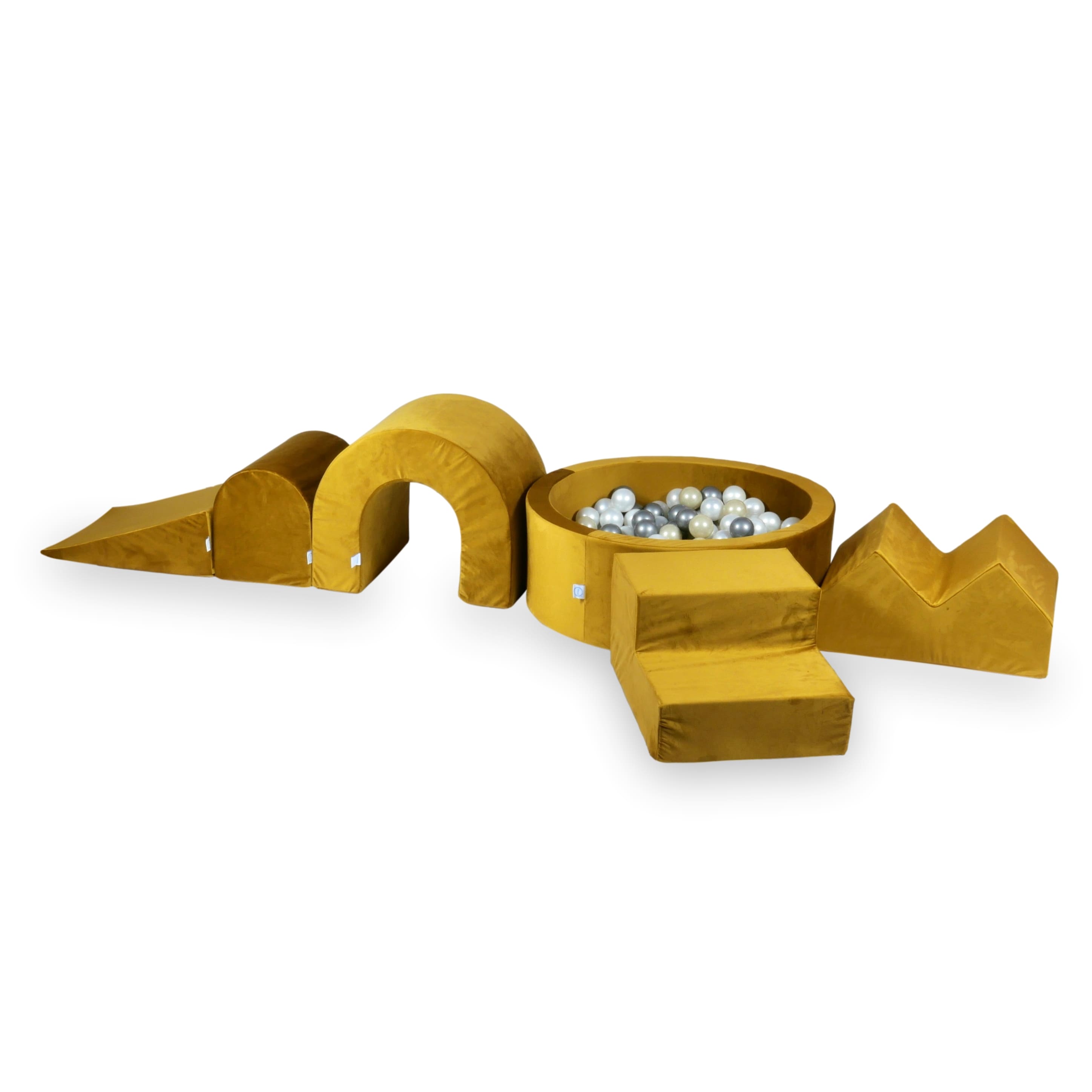 Aire de jeux en mousse avec piscine ronde 90x30 Velvet Or + 5 éléments + 200 balles (nacré, argenté, or)