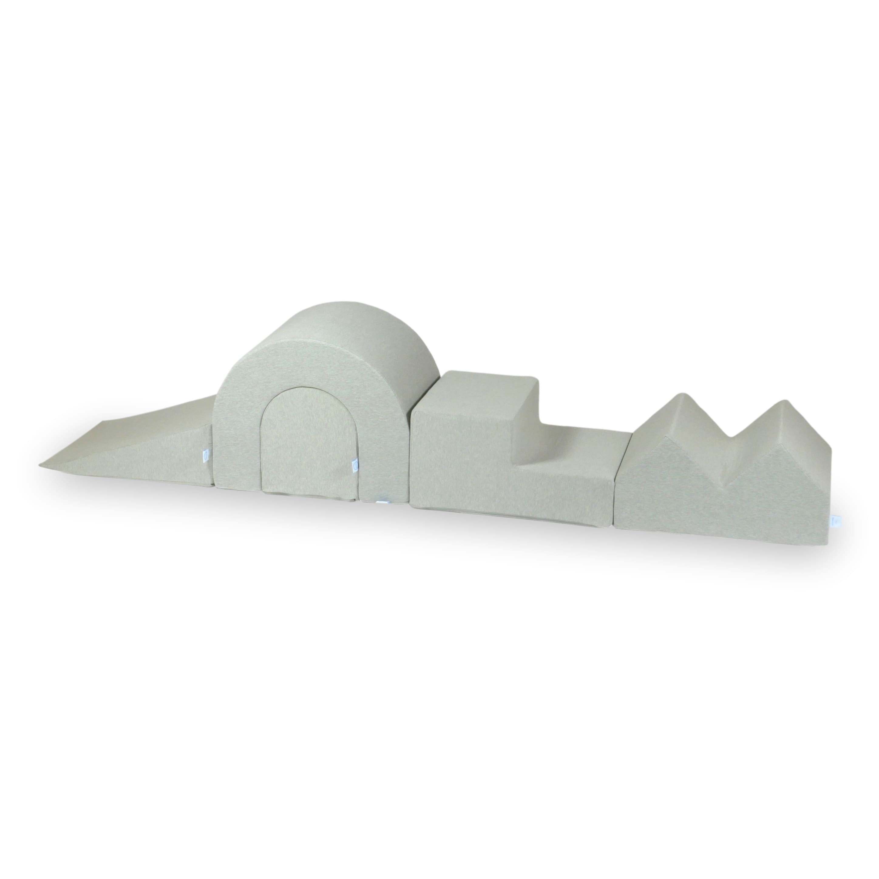 Aire de jeux en mousse avec piscine ronde 90x30 gris clair + 5 éléments + 200 balles