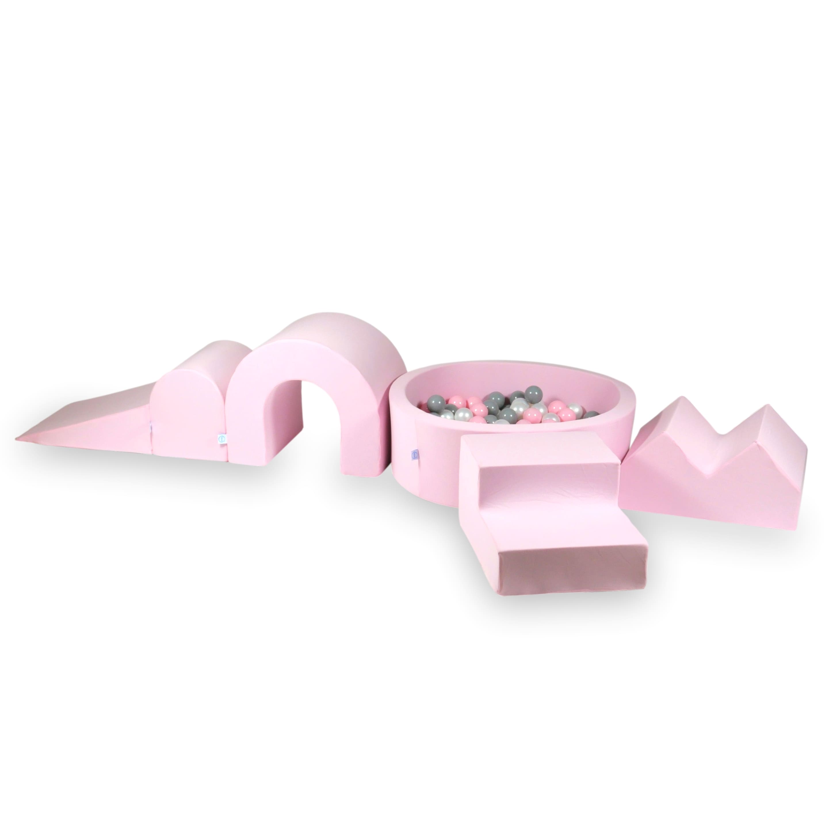 Aire de jeux en mousse avec piscine ronde 90x30 rose poudré + 5 éléments + 200 balles