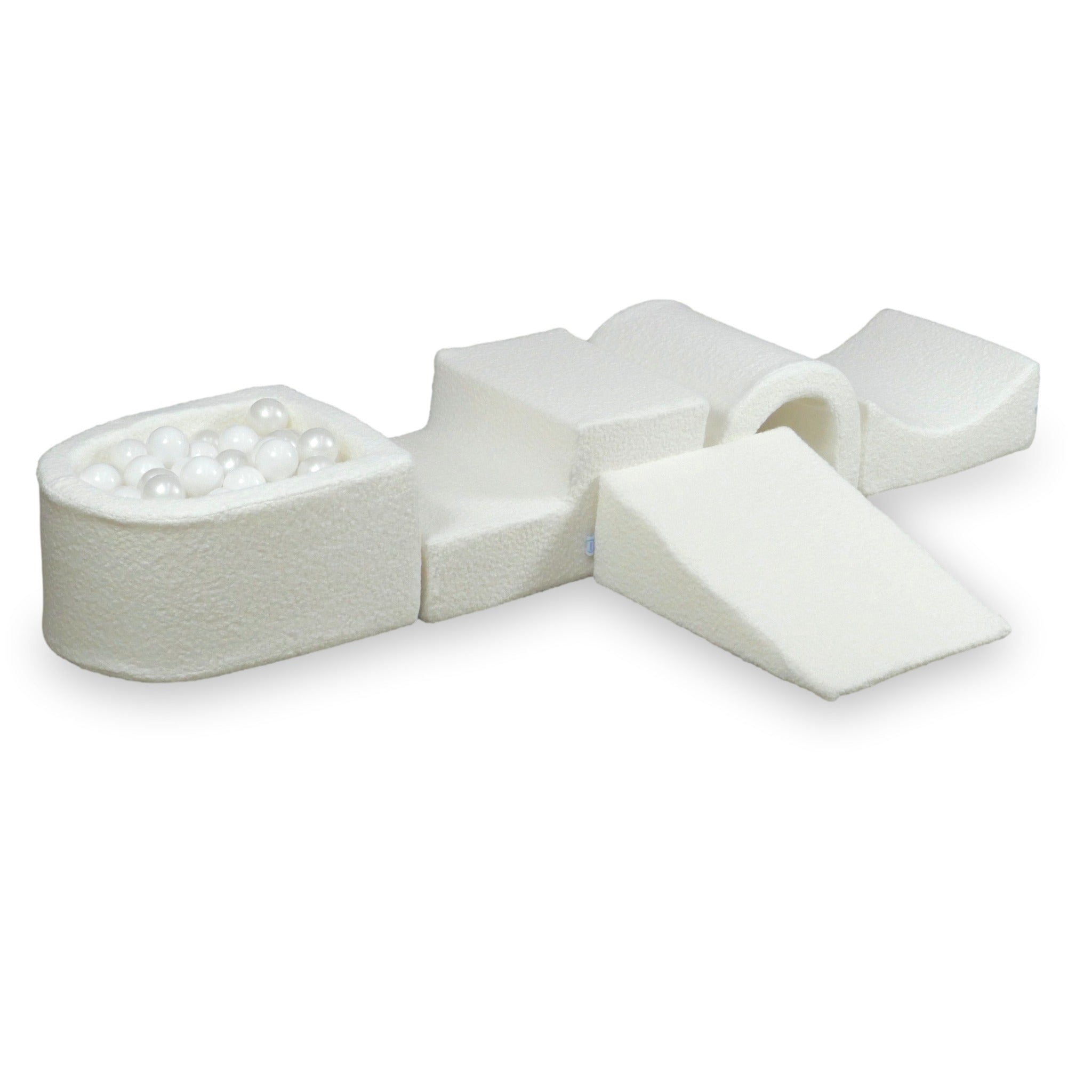 Aire de jeux en mousse avec pont et piscine micro Boucle Blanc + 100 balles