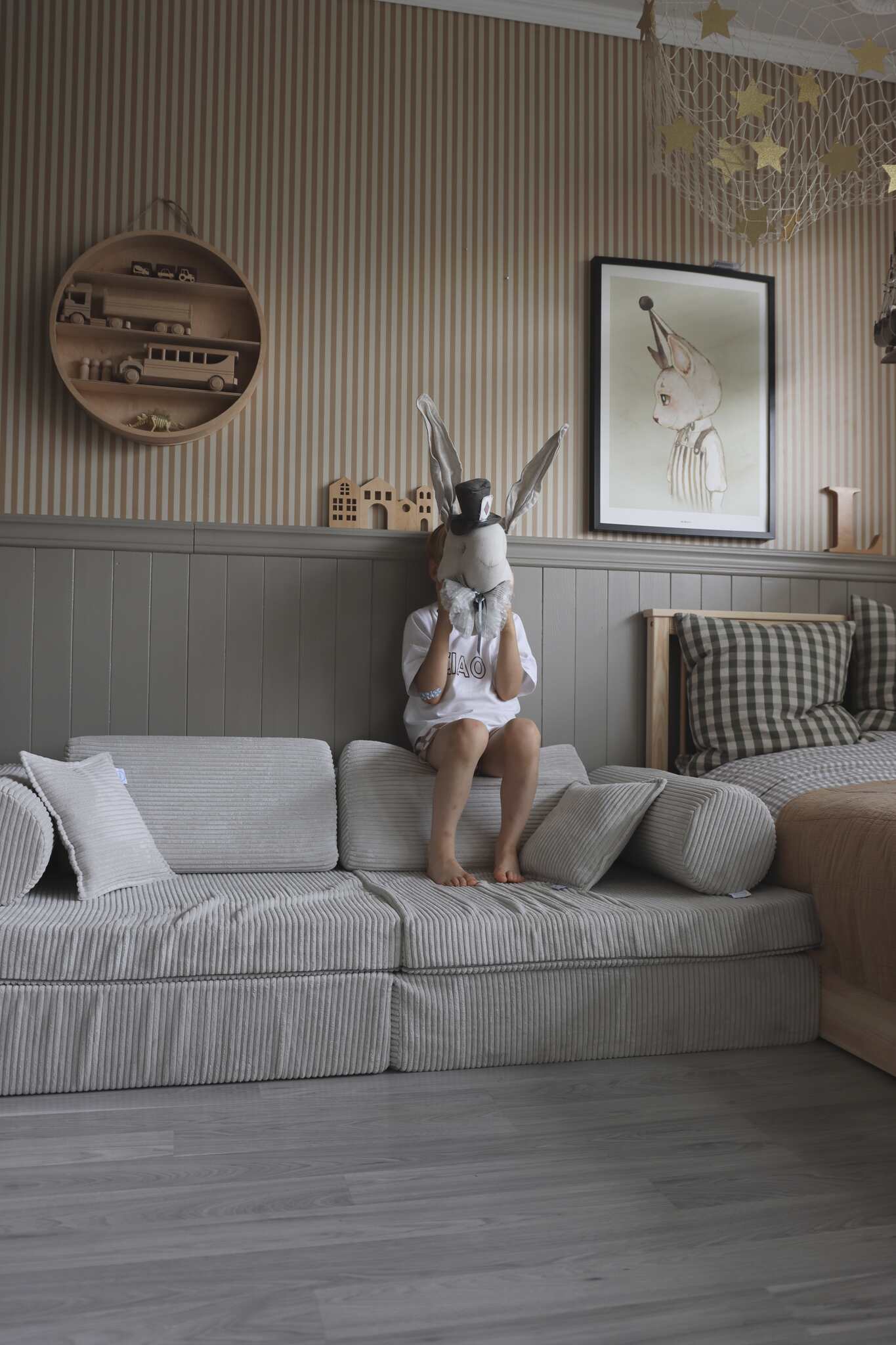 Canapé de jeu Montessori Confort en velours côtelé gris