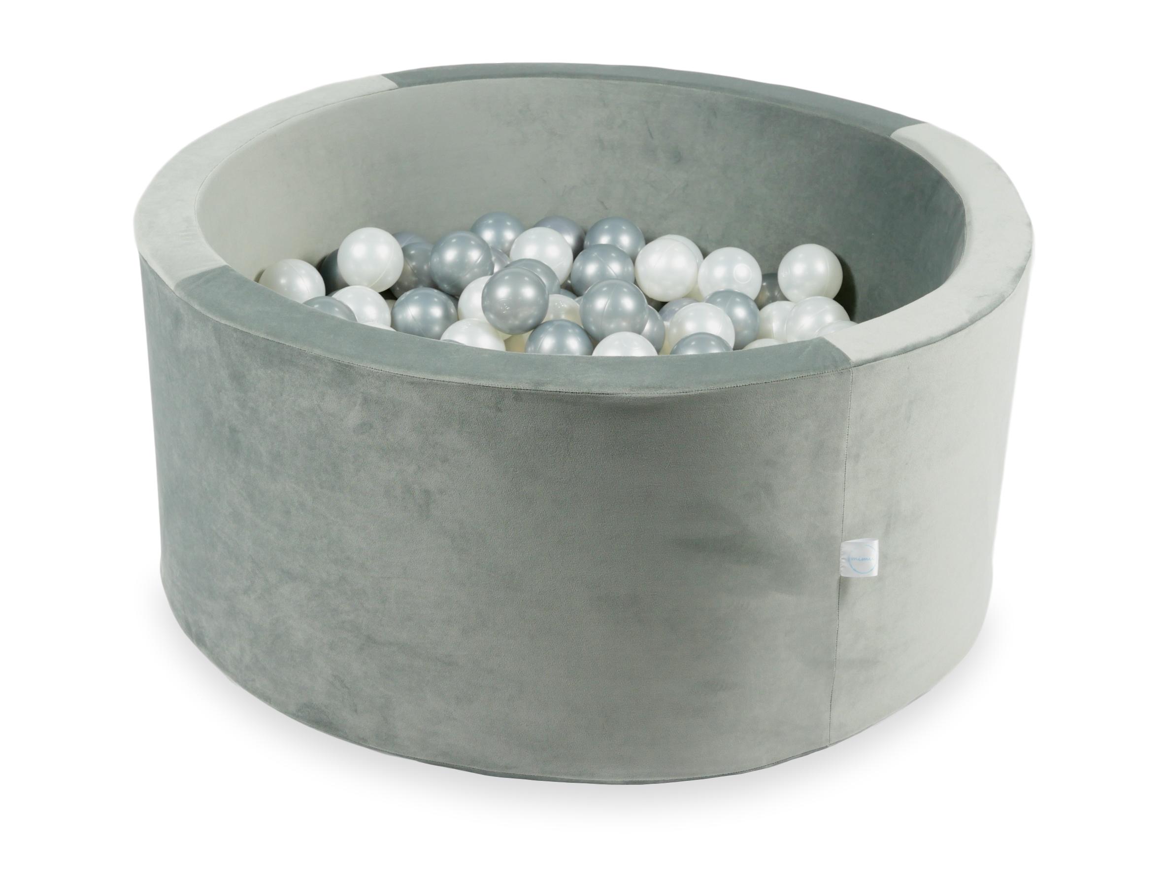 Piscine à balles en velours velvet gris 90x40 cm avec 300 balles