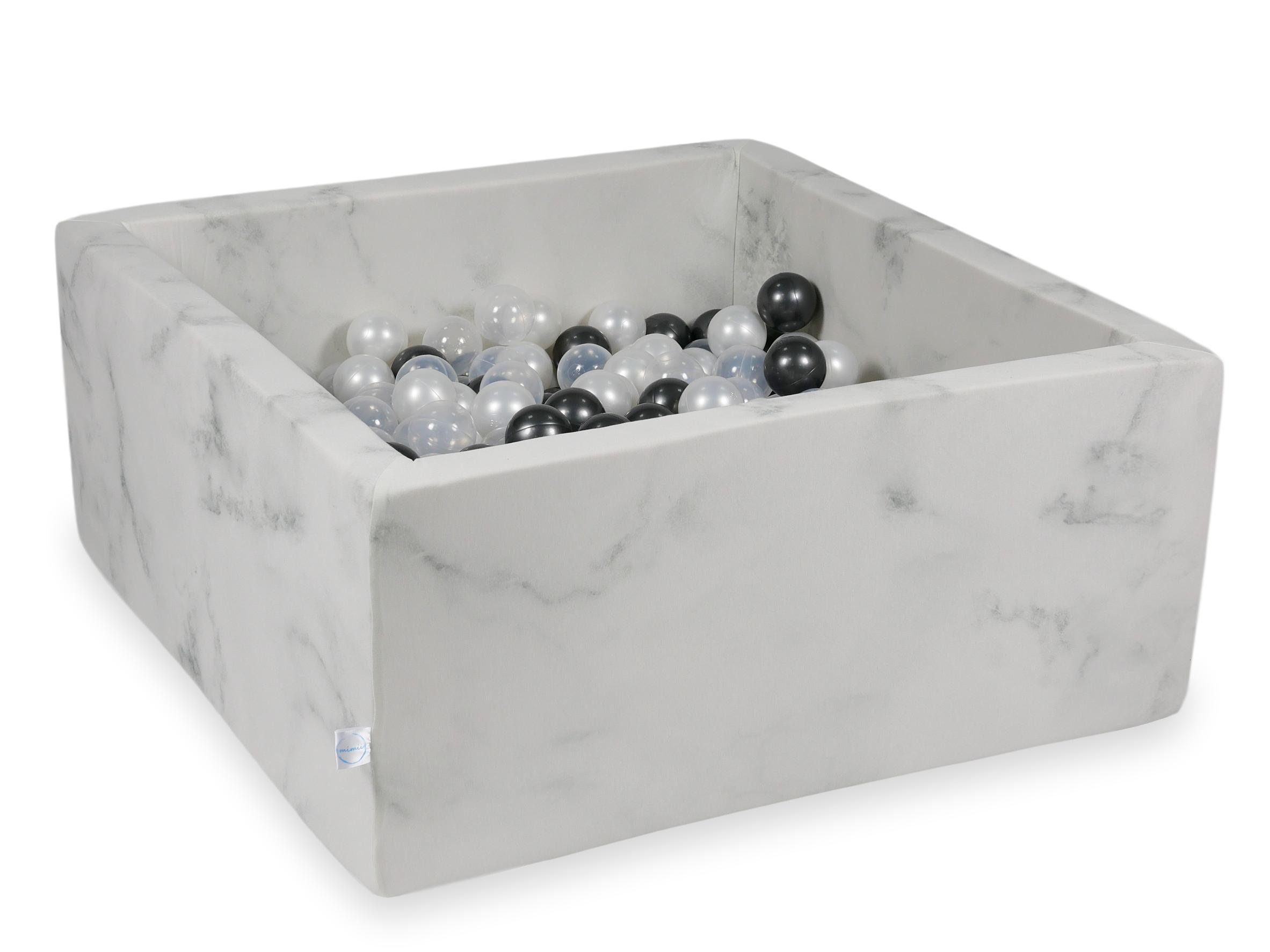 Piscine à balles carrée 90x90x40 cm en velours Marble, 400 balles