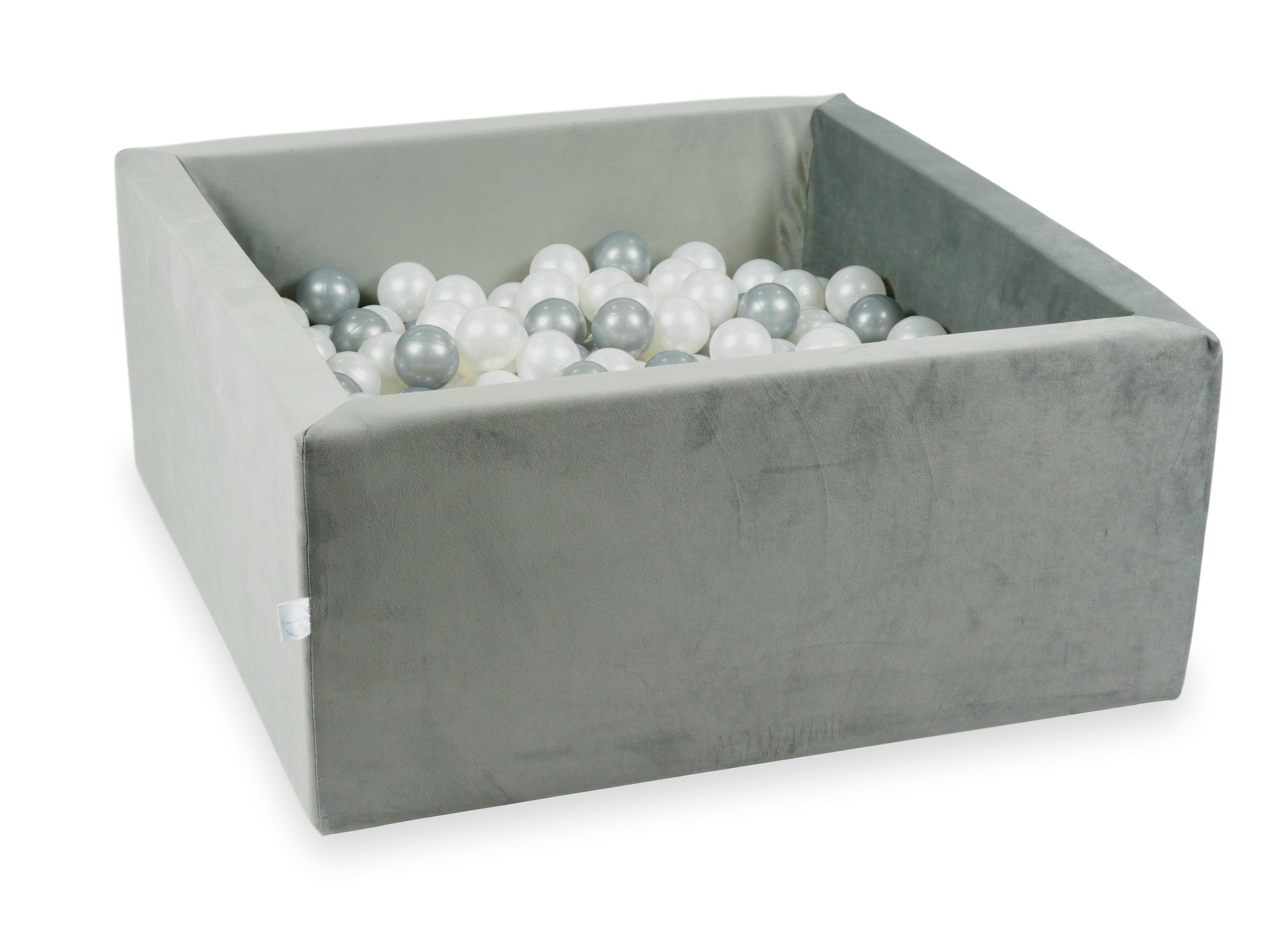 Piscine à balles carrée 90x90x40 cm en velours velvet Gris, 400 balles