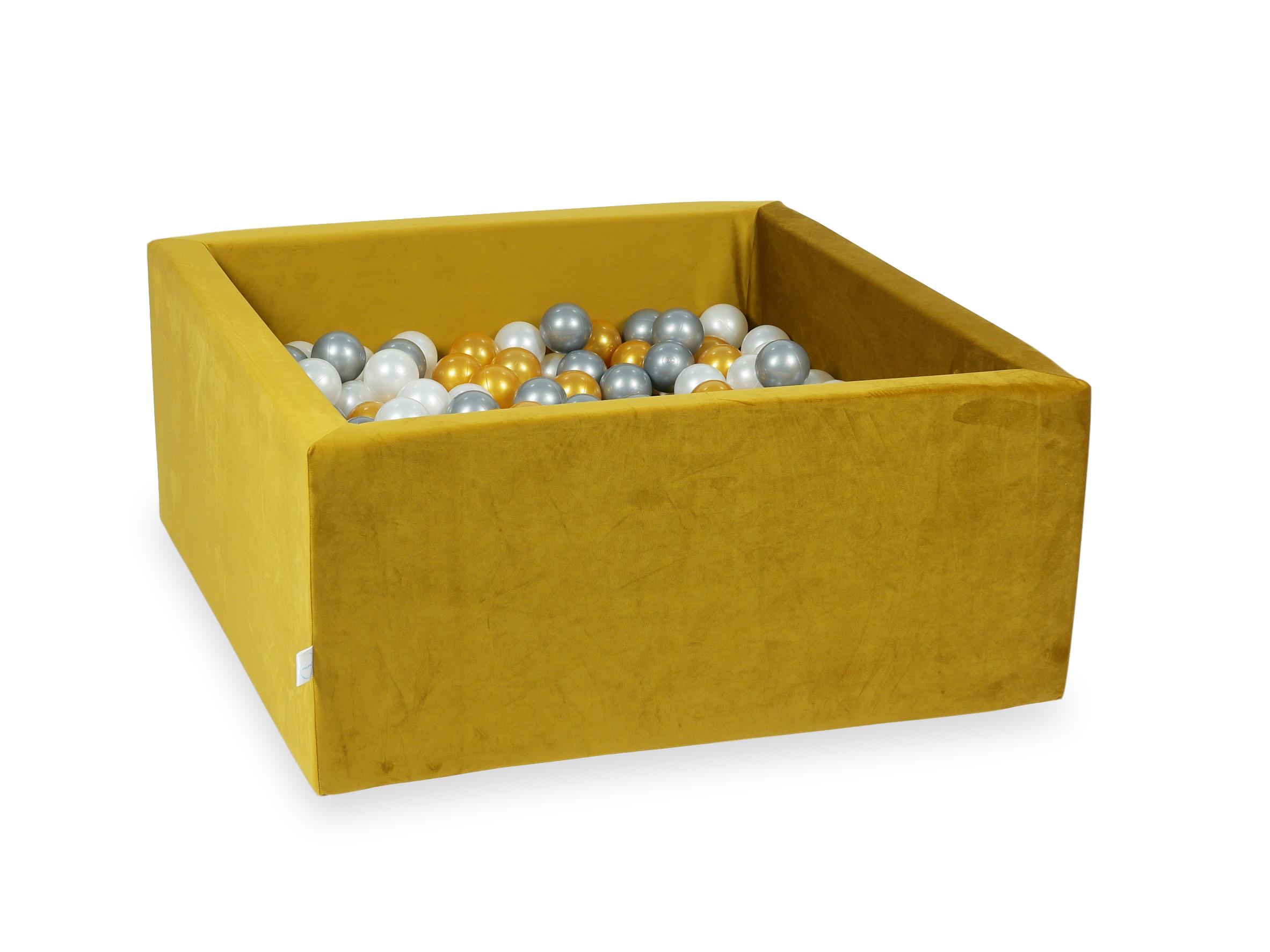 Piscine à balles carrée 90x90x40 cm en velours velvet Dore, 400 balles