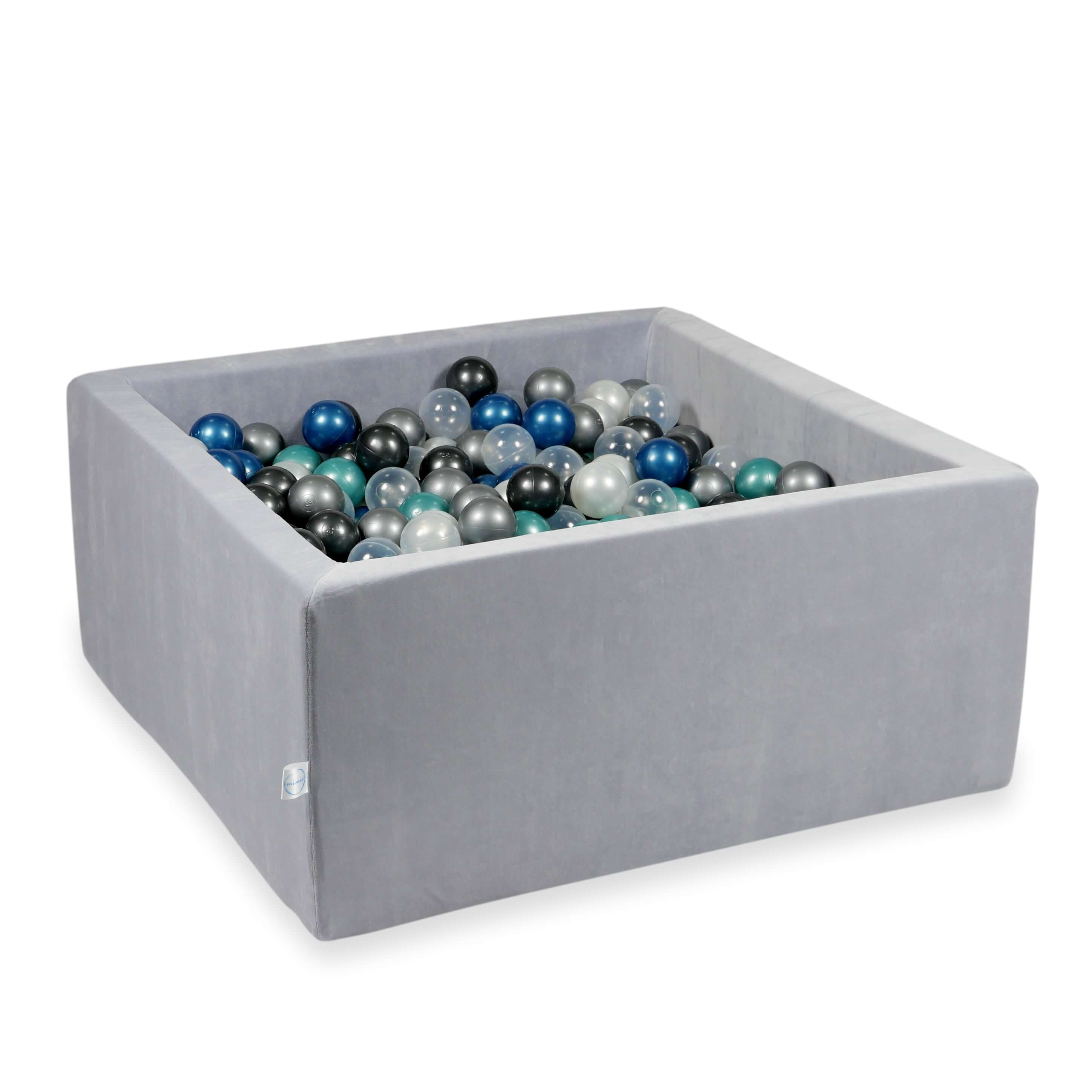 Piscine à balles carrée 90x90x40 cm en velvet soft Gris Clair, 400 balles