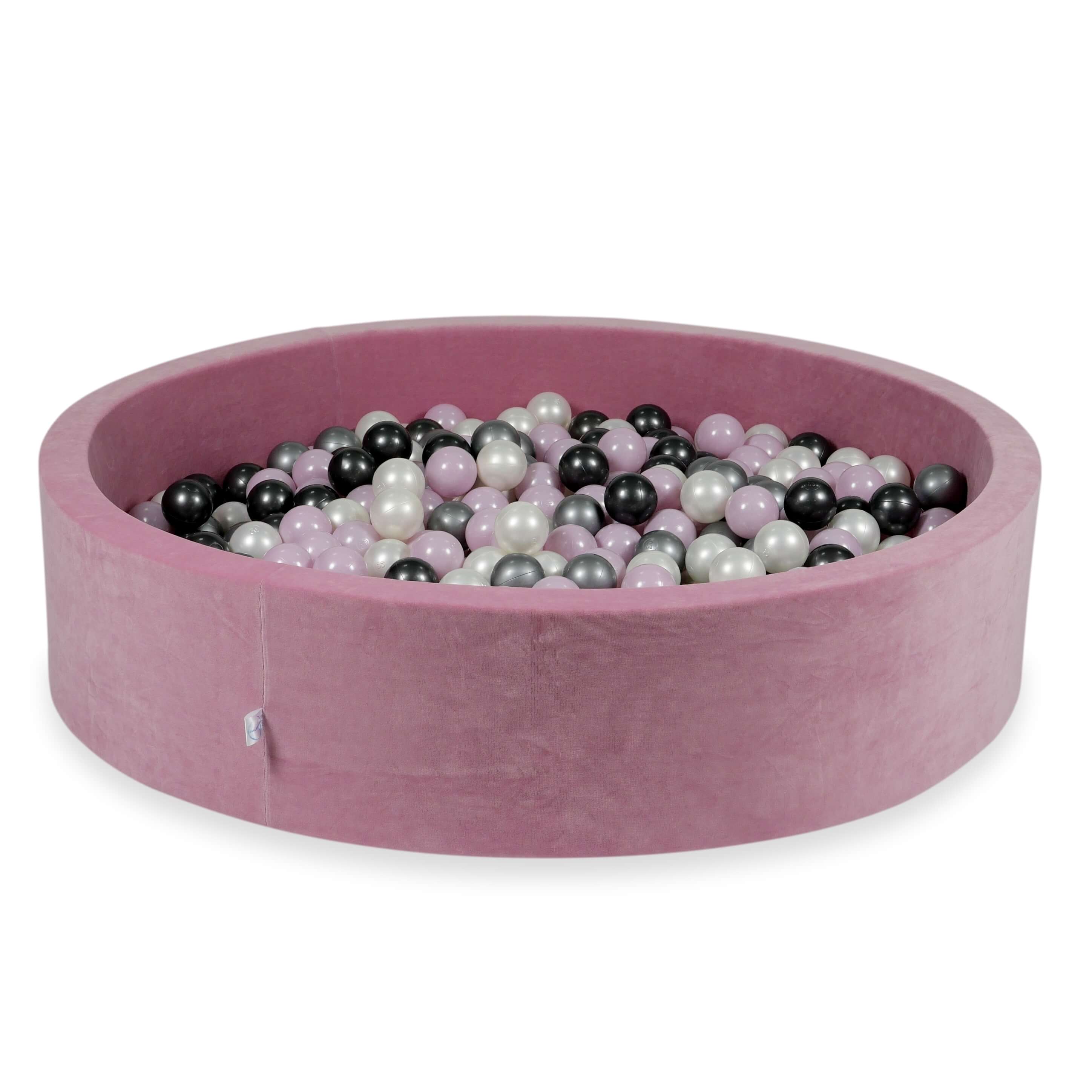 Piscine à balles en velours velvet soft rose 130x30 cm avec 600 balles