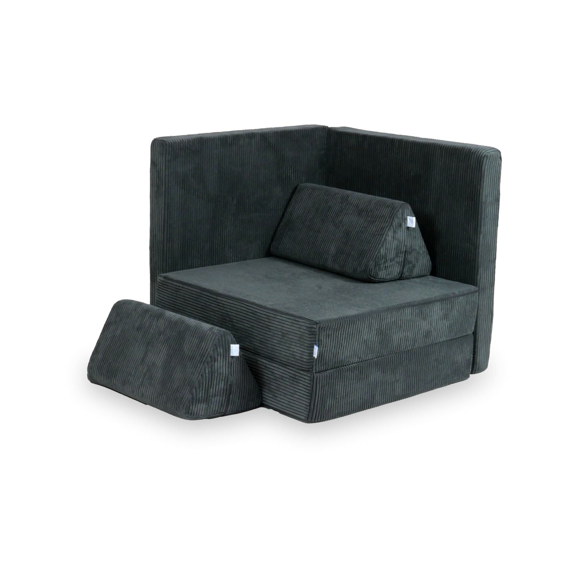 Canapé de jeu Montessori de luxe en velours côtelé graphite