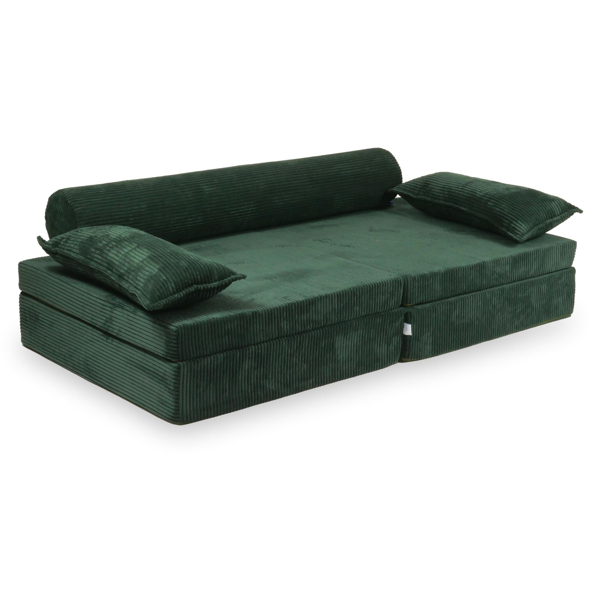 Canapé de jeu Montessori de luxe en velours côtelé vert