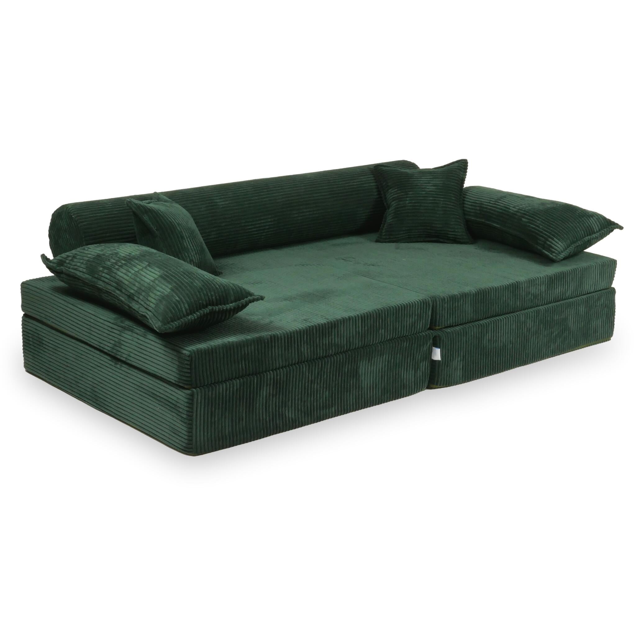 Canapé de jeu Montessori de luxe en velours côtelé vert