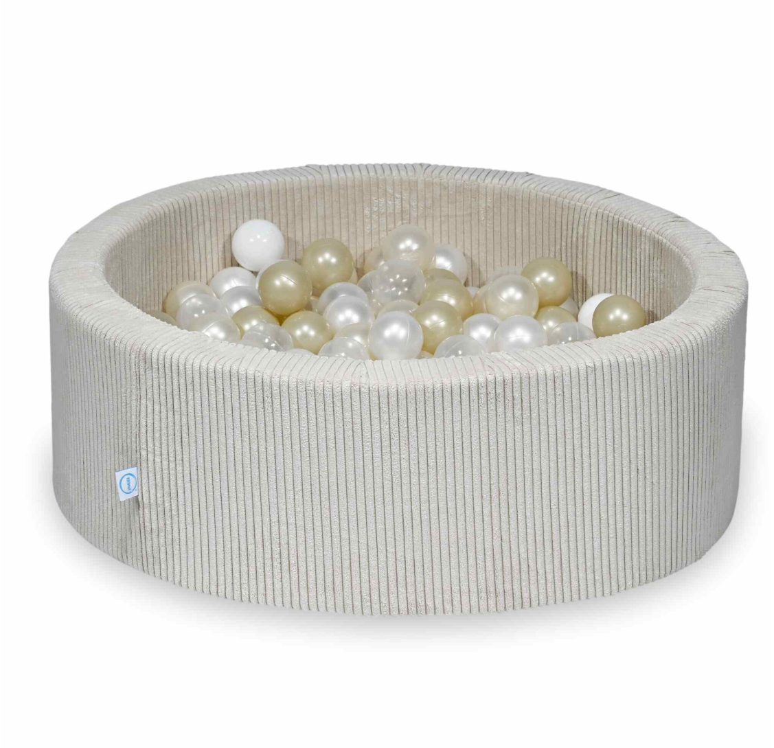 Piscine à balles en velours côtelé beige 90x30 cm avec 200 balles