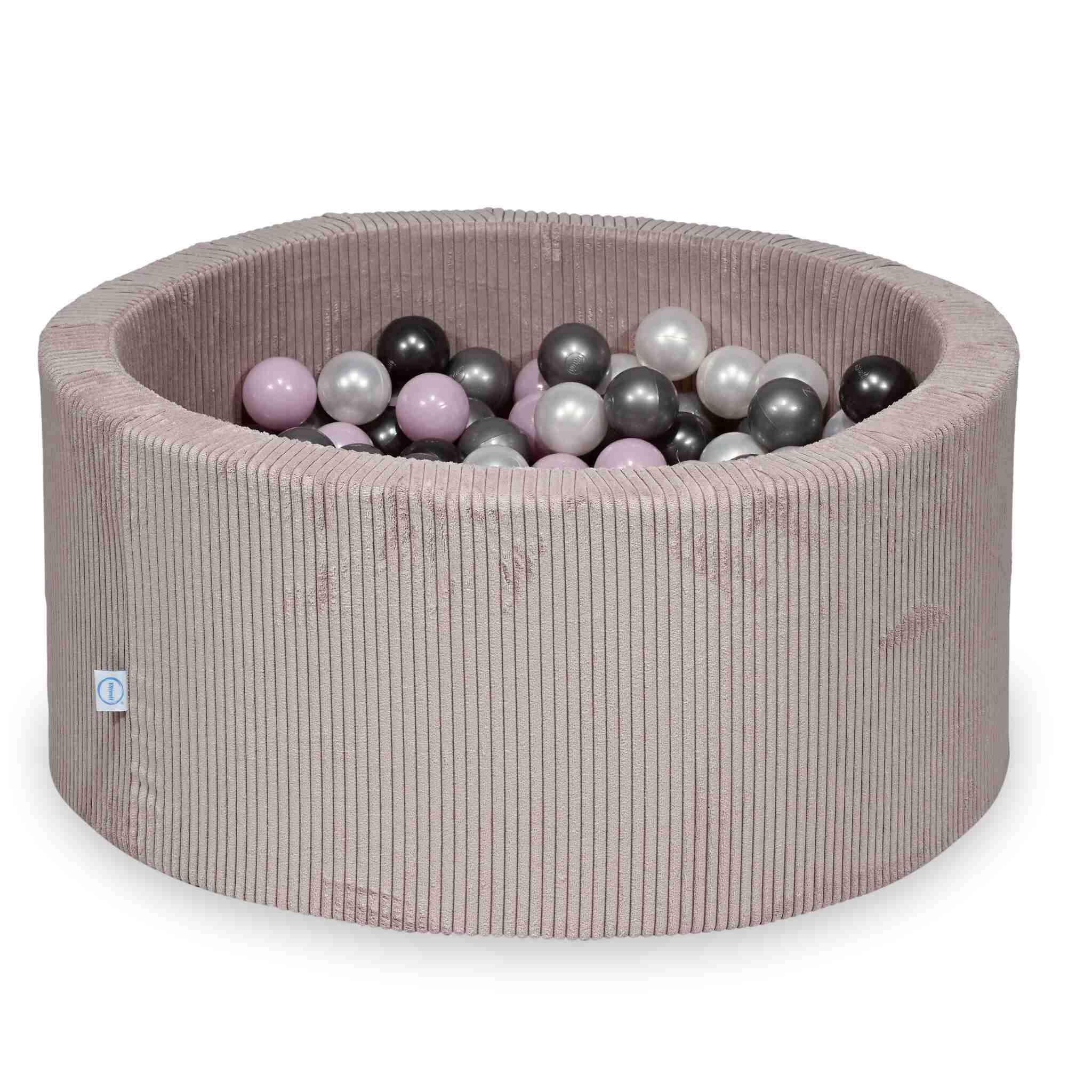 Piscine à balles en velours côtelé rose clair 90x40 cm avec 300 balles