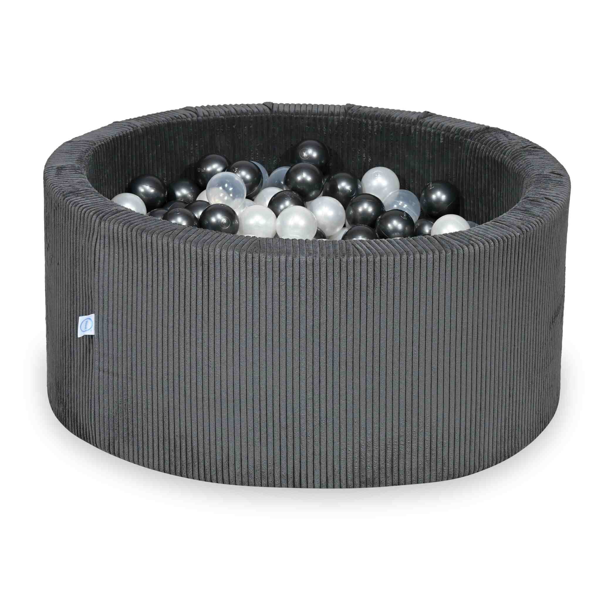 Piscine à balles ronde en velours côtelé graphite, 90x40cm – 300 balls (transparent, nacré, graphite métallisé) (Kopia)