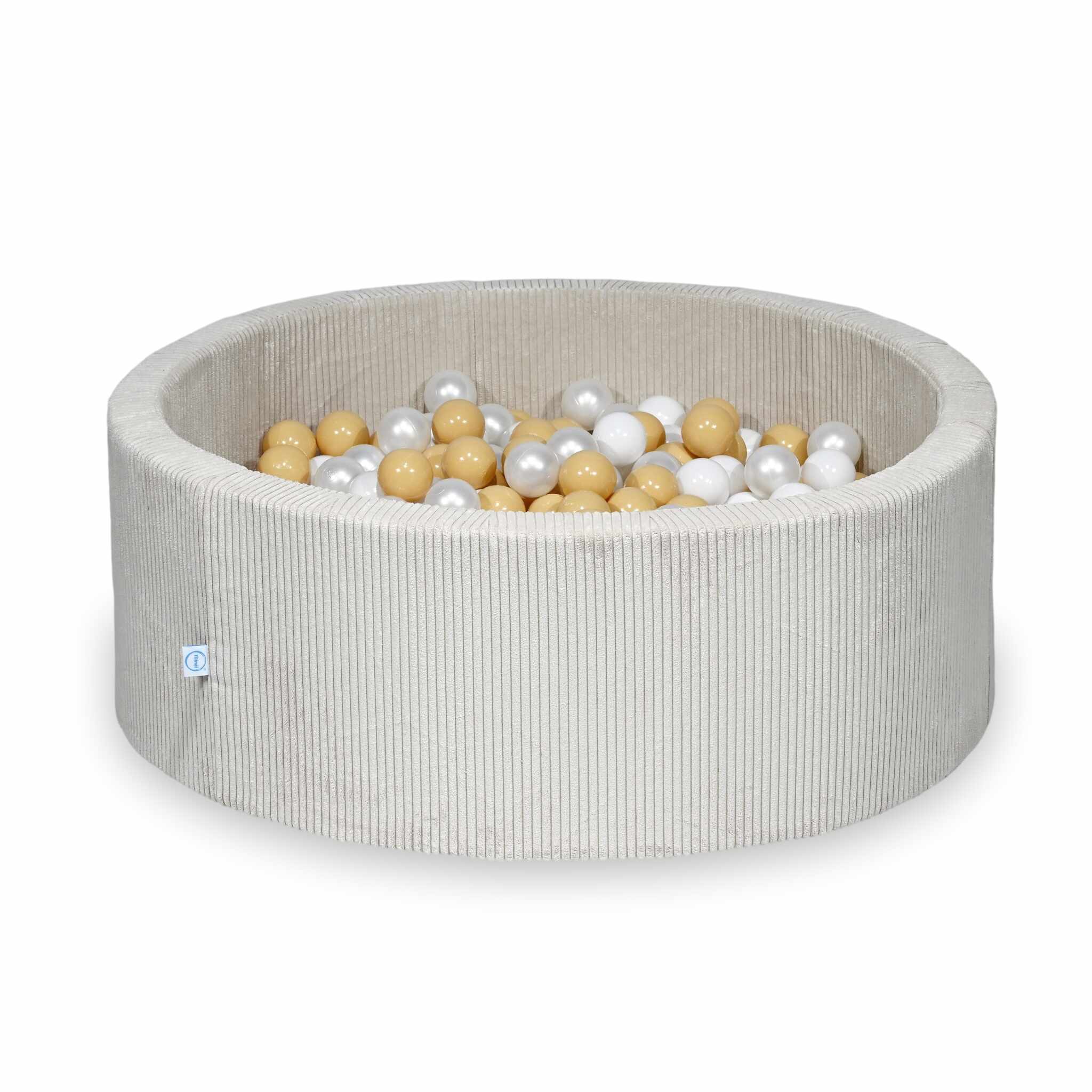 Piscine à balles ronde en velours côtelé beige, 110x40cm – Beige, 500 balls (blanc, nacré, beige)