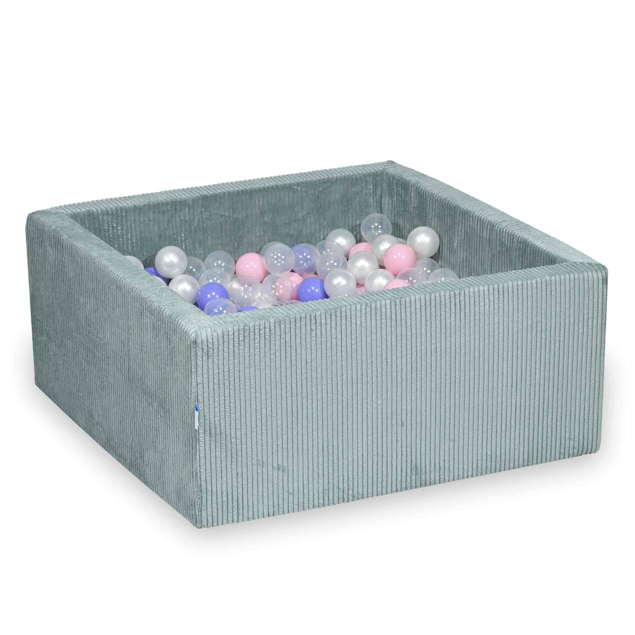 Piscine à balles carrée 90x90x40 cm en velours côtelé Menthe claire, 400 balles