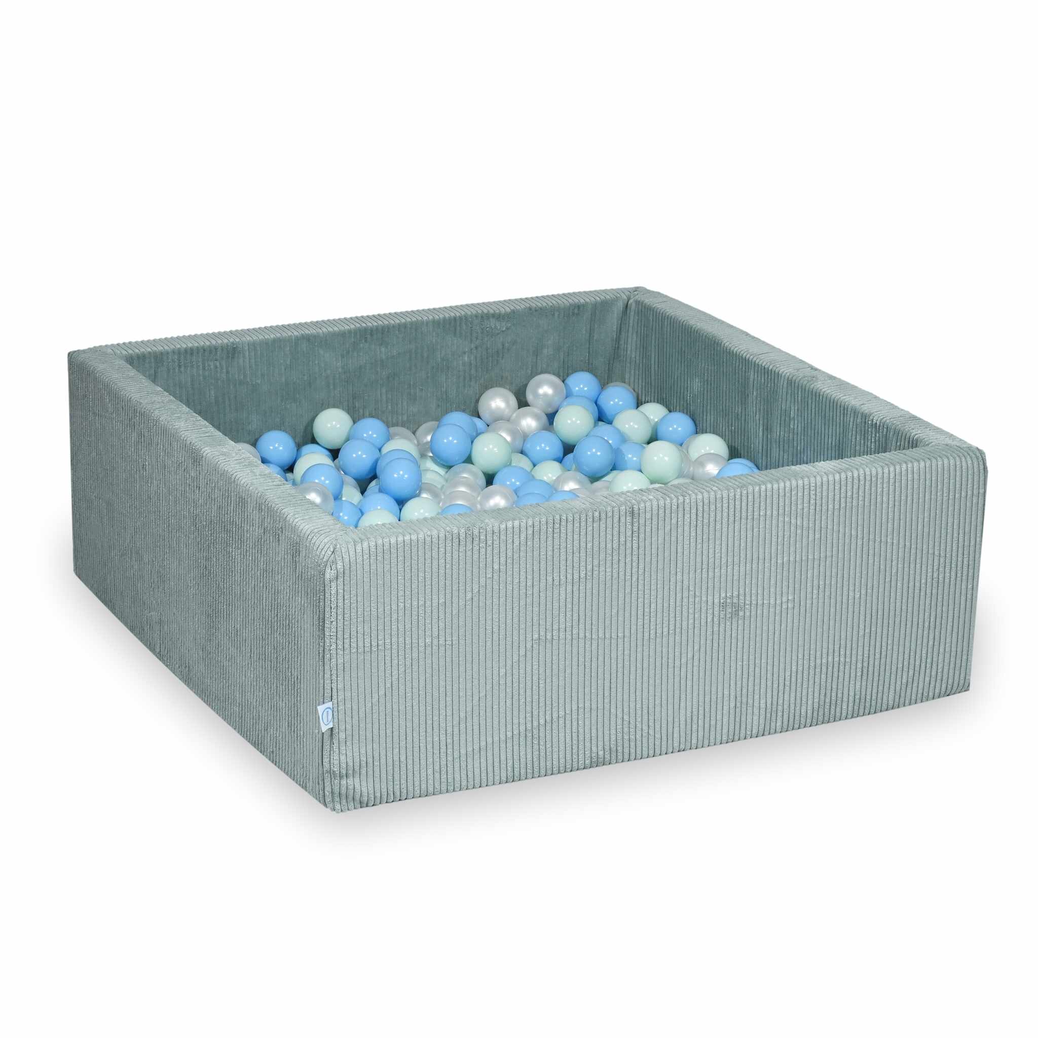 Piscine à balles carrée 90x90x40 cm en velours côtelé Menthe claire, 400 balles