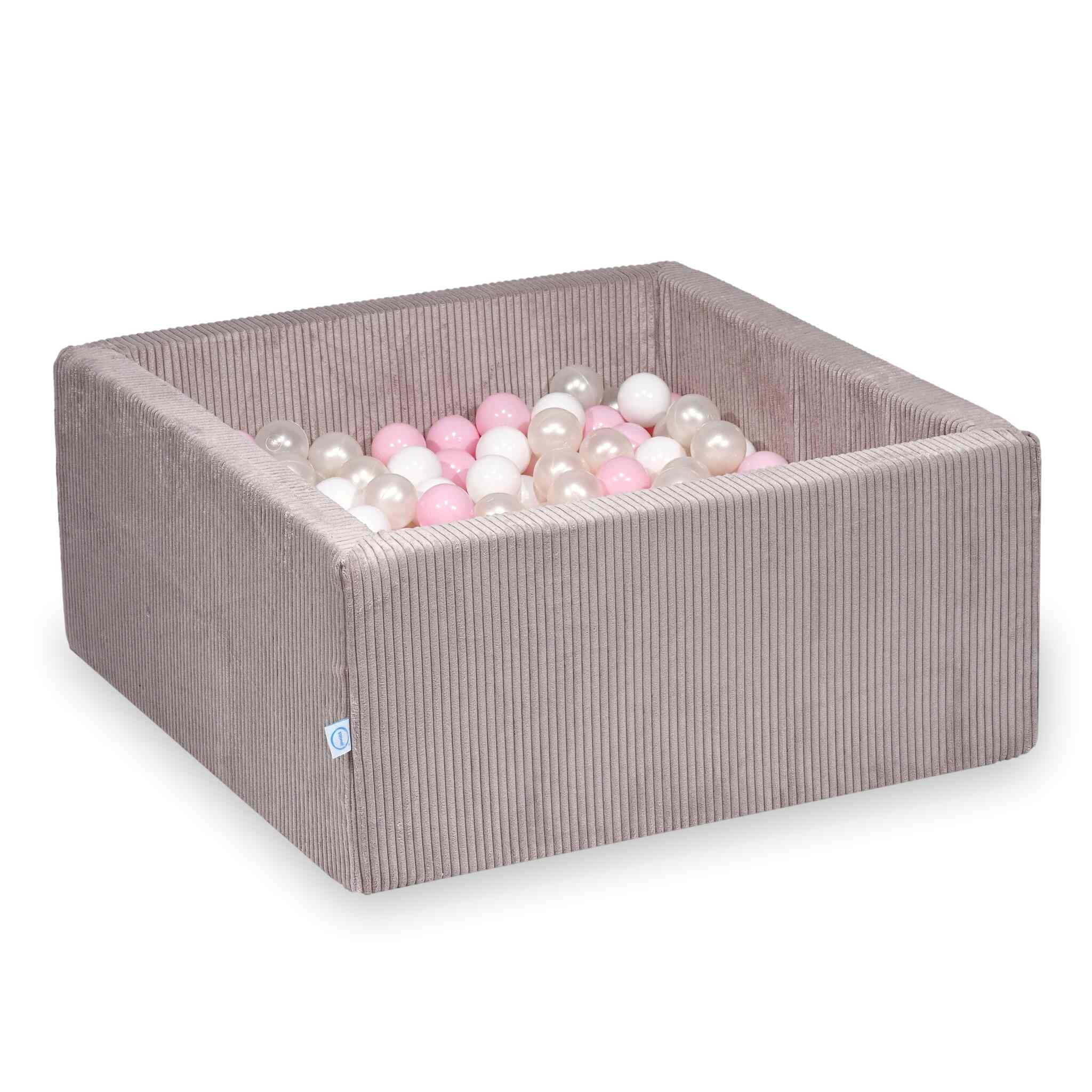 Piscine à balles carrée 90x90x40 cm en velours côtelé Rose clair, 400 balles
