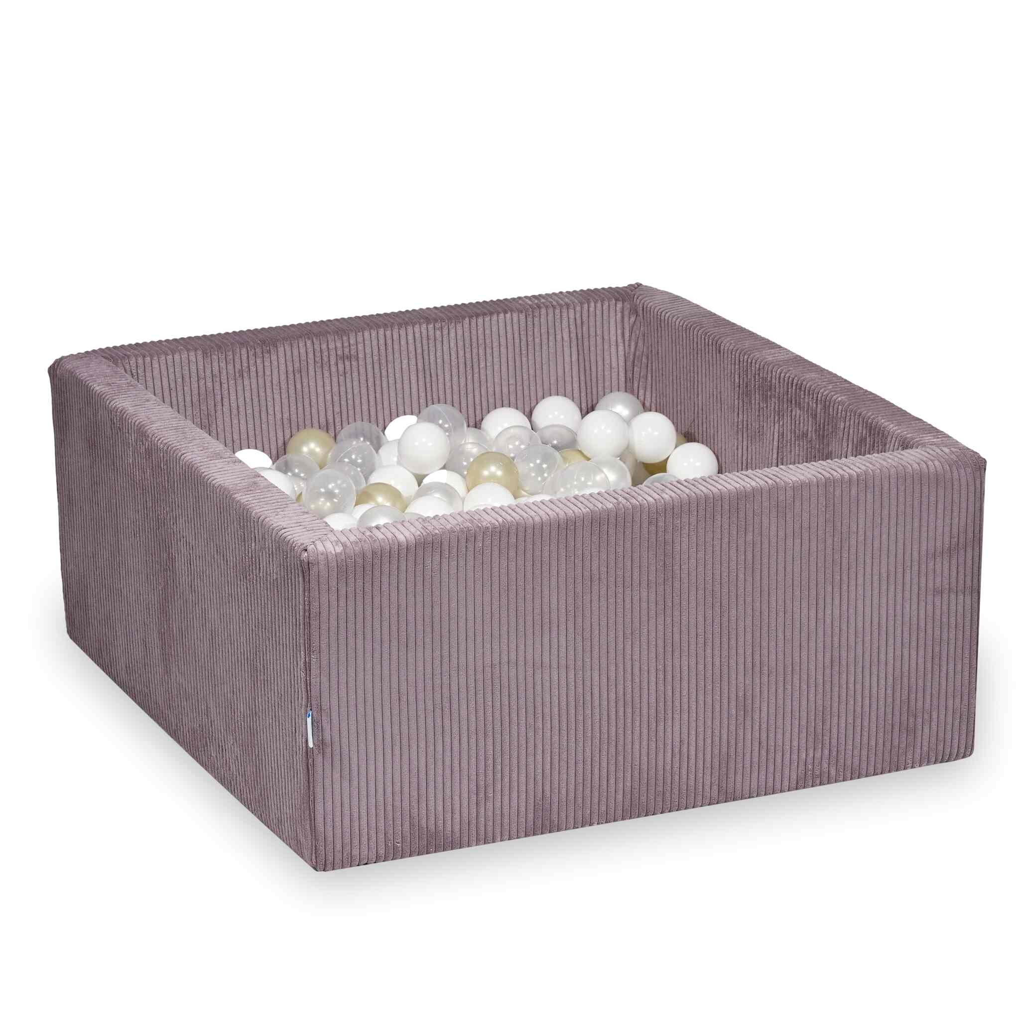 Piscine à balles carrée 90x90x40 cm en velours côtelé Lavende, 400 balles