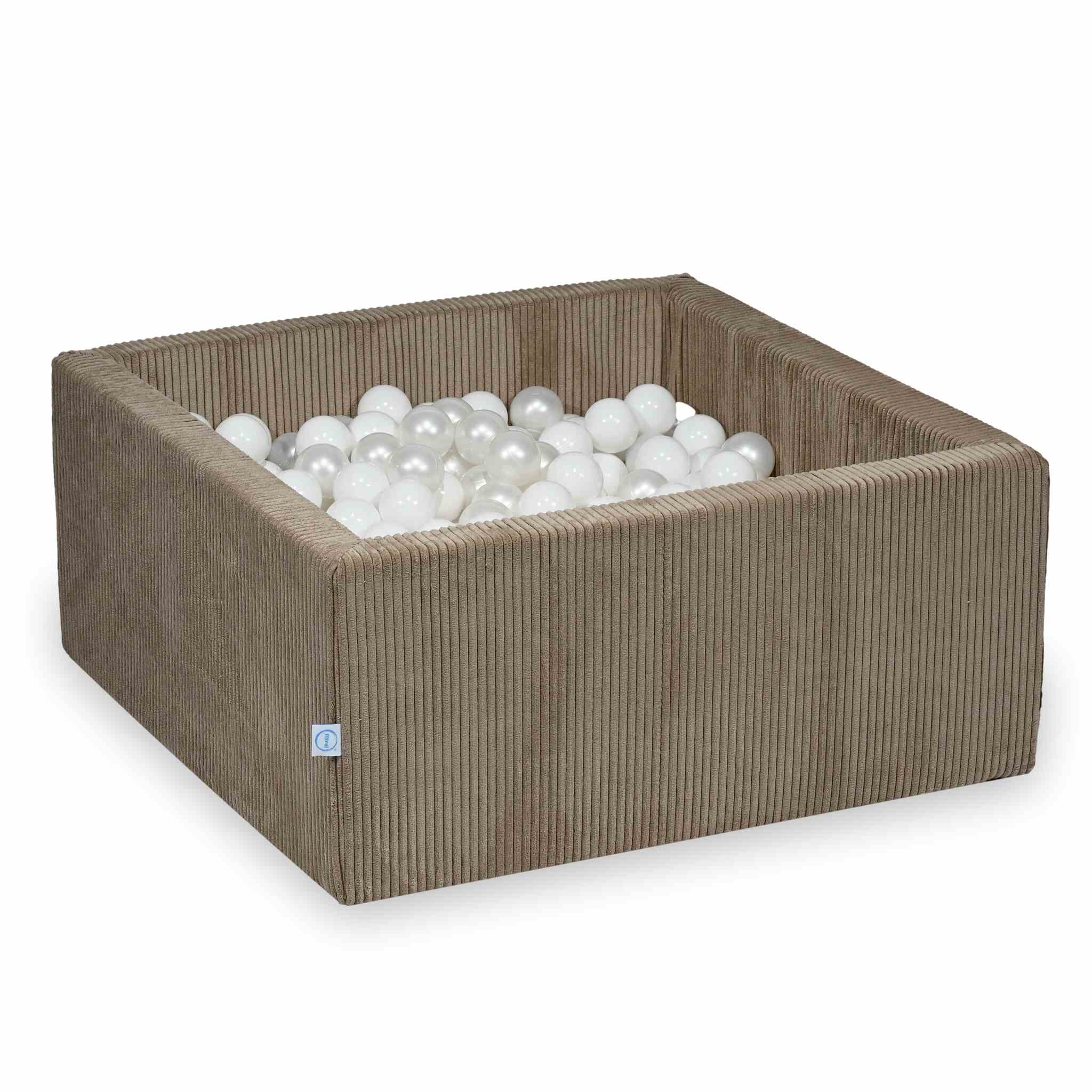 Piscine à balles carrée 90x90x40 cm en velours côtelé Toffee, 400 balles