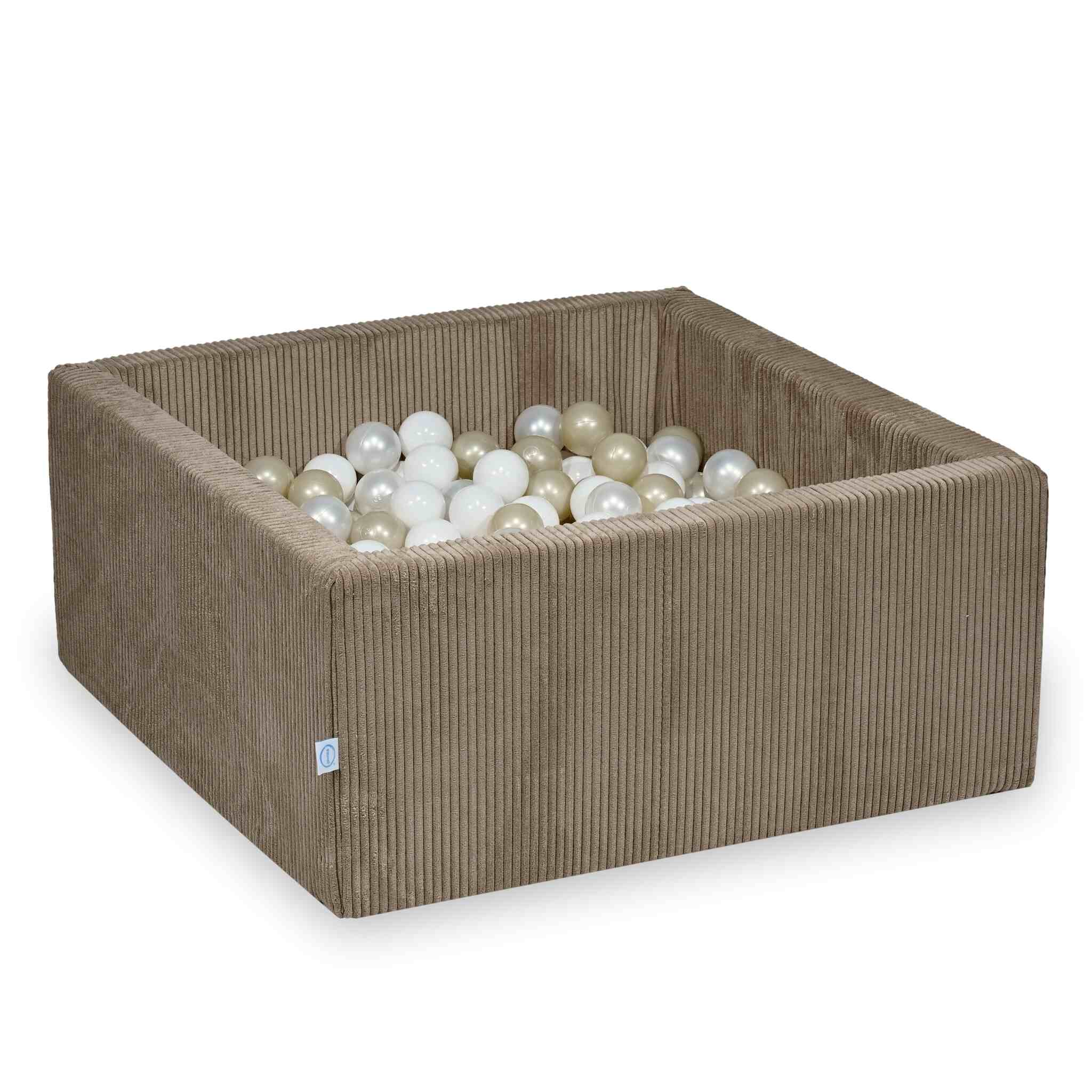 Piscine à balles carrée 90x90x40 cm en velours côtelé Toffee, 400 balles