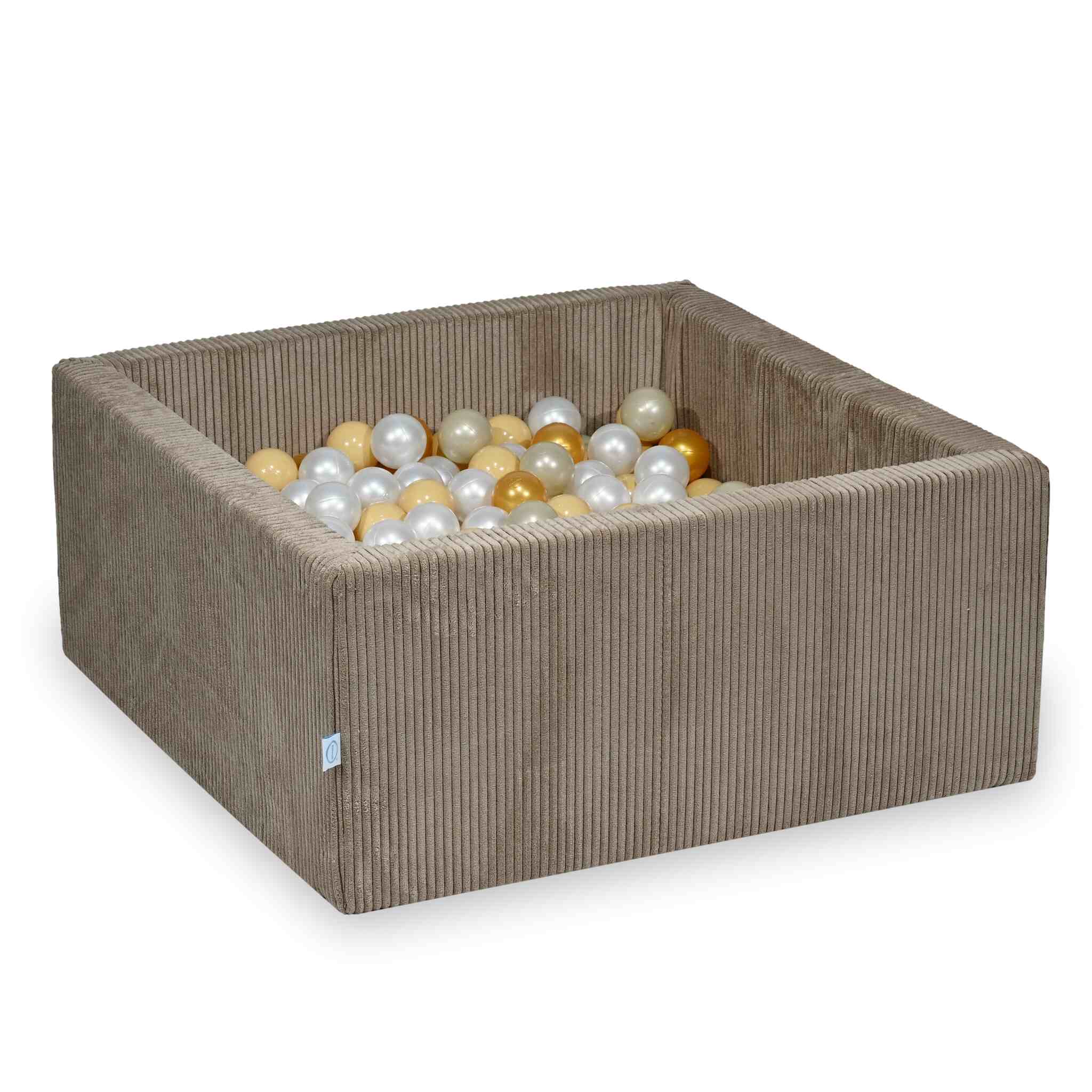 Piscine à balles carrée 90x90x40 cm en velours côtelé Toffee, 400 balles