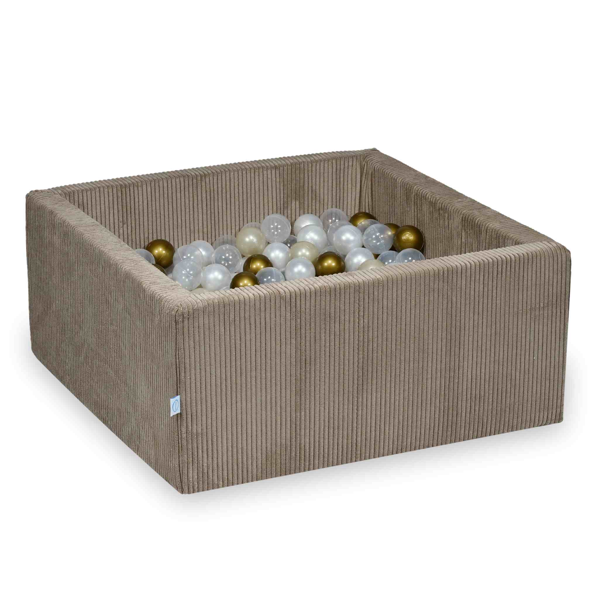 Piscine à balles carrée 90x90x40 cm en velours côtelé Toffee, 400 balles
