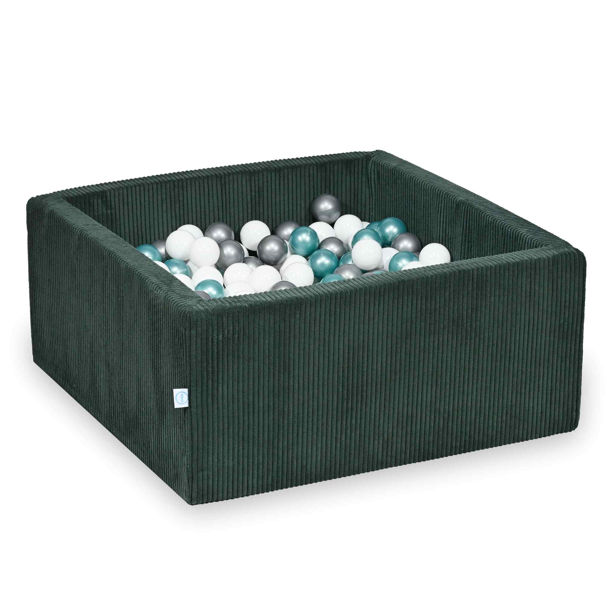 Piscine à balles carrée 90x90x40 cm en velours côtelé Vert, 400 balles