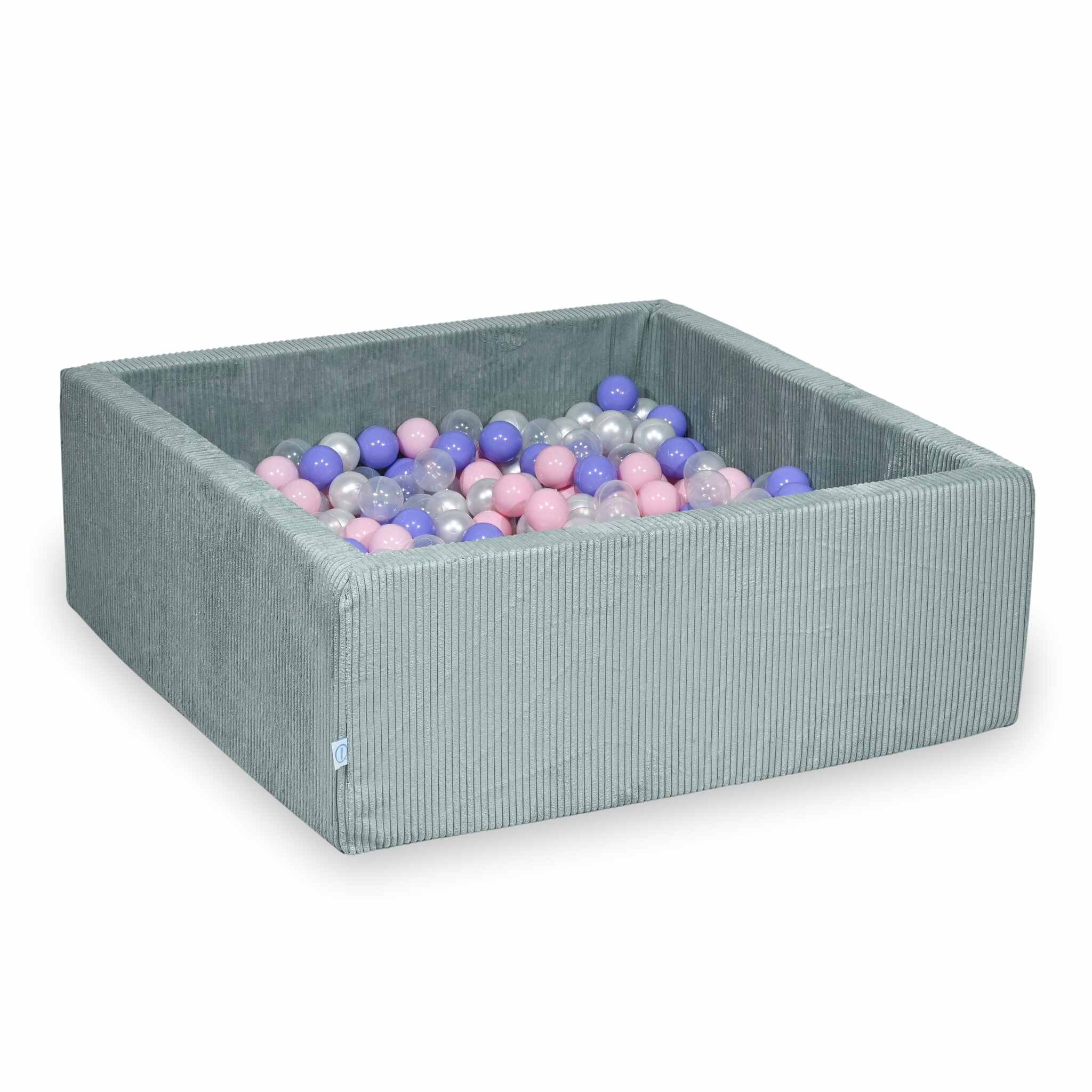 Piscine à balles carrée 110x110x40 cm en velours côtelé Menthe claire, 600 balles