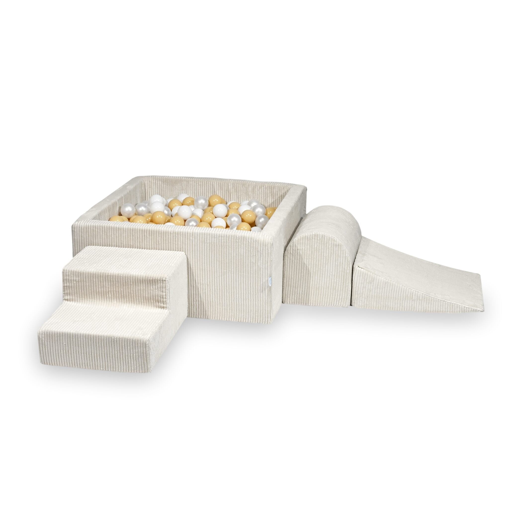 Aire de jeux en mousse avec piscine à balles carrée set de jeu enfant 90x90x40 côtelé beige + 400 balles