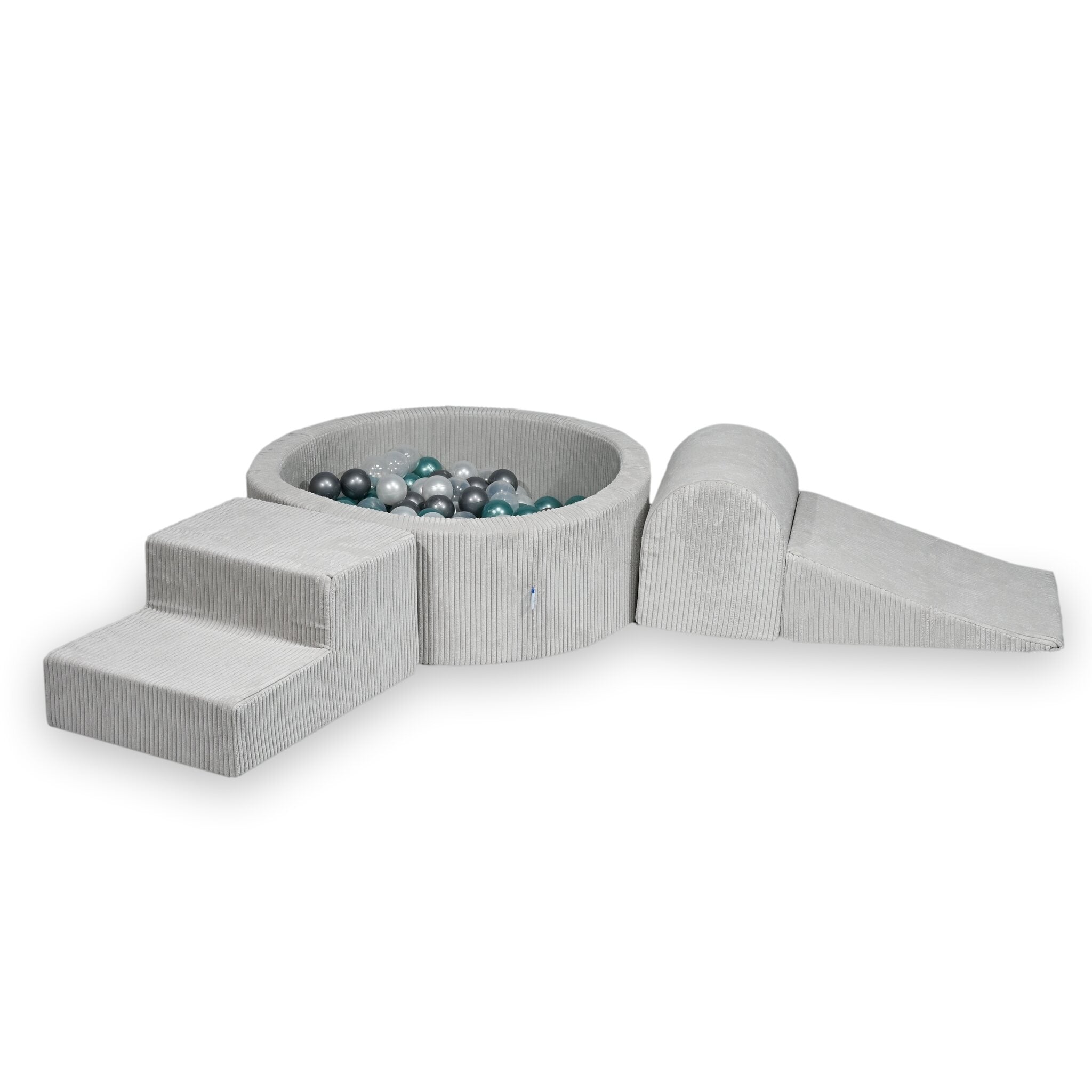 Aire de jeux en mousse avec piscine ronde 90x30 côtelé gris + 200 balles