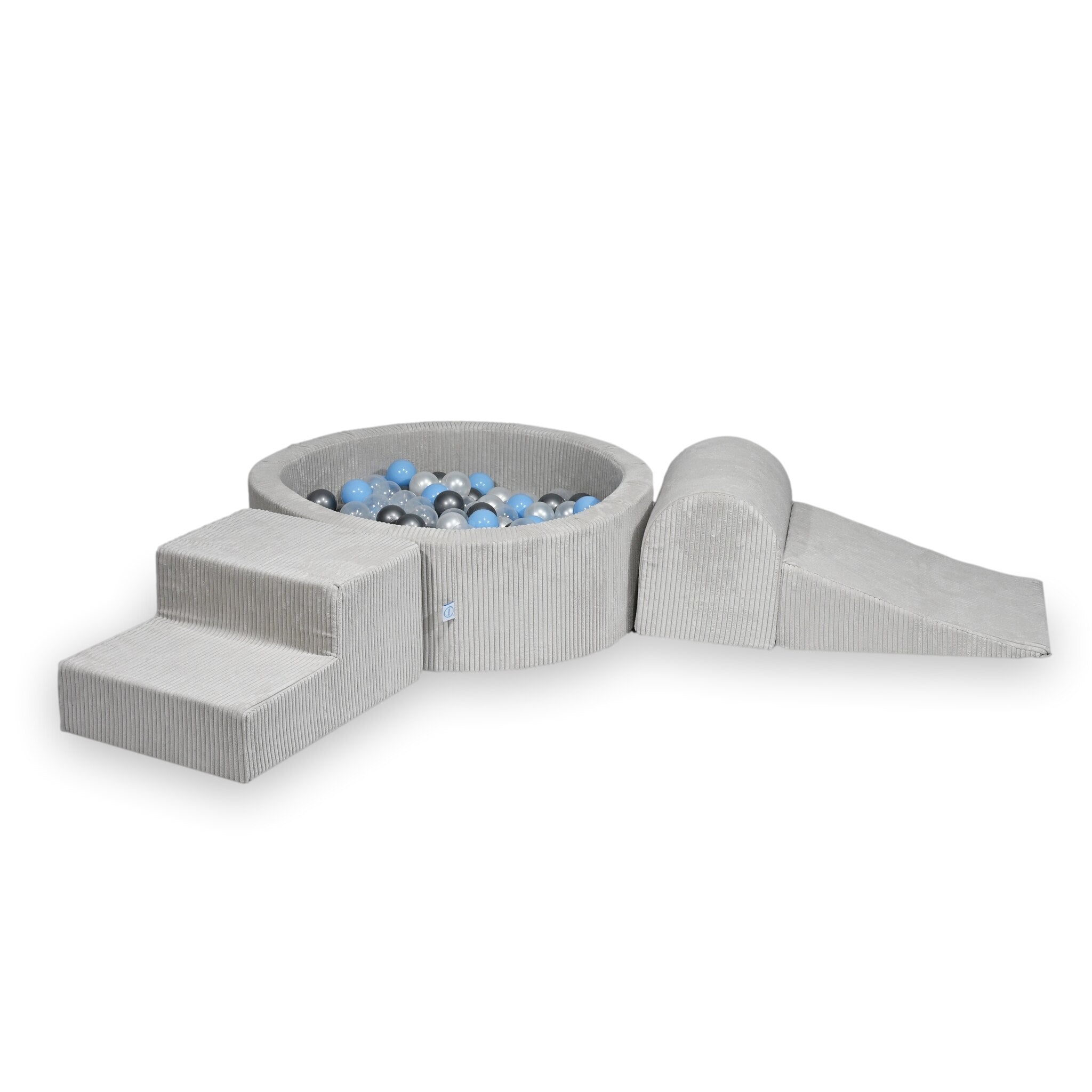 Aire de jeux en mousse avec piscine ronde 90x30 côtelé gris + 200 balles