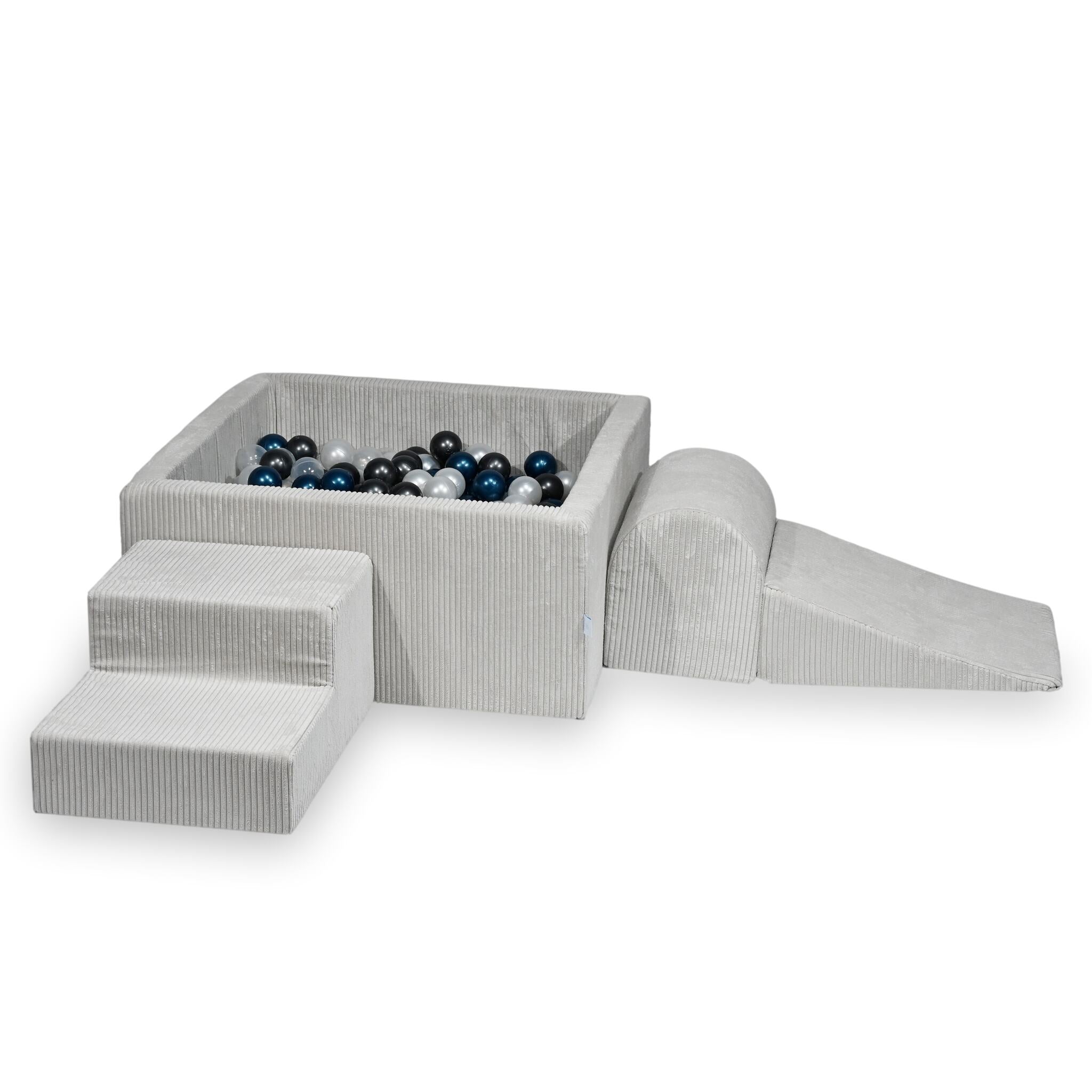 Aire de jeux en mousse avec piscine à balles carrée set de jeu enfant 90x90x40 côtelé gris + 400 balles