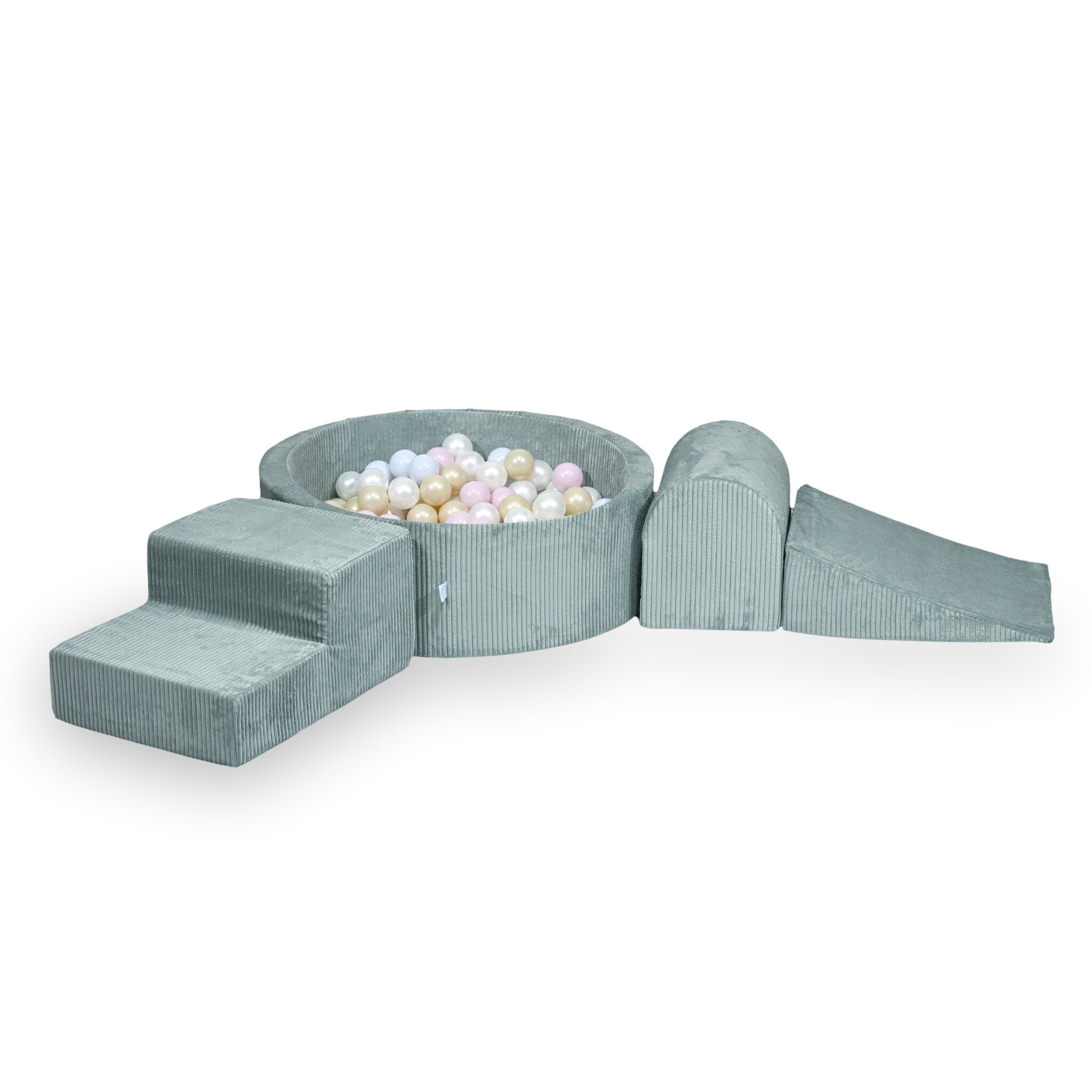Aire de jeux en mousse avec piscine ronde 90x30 velours côtelé menthe claire + 200 balles
