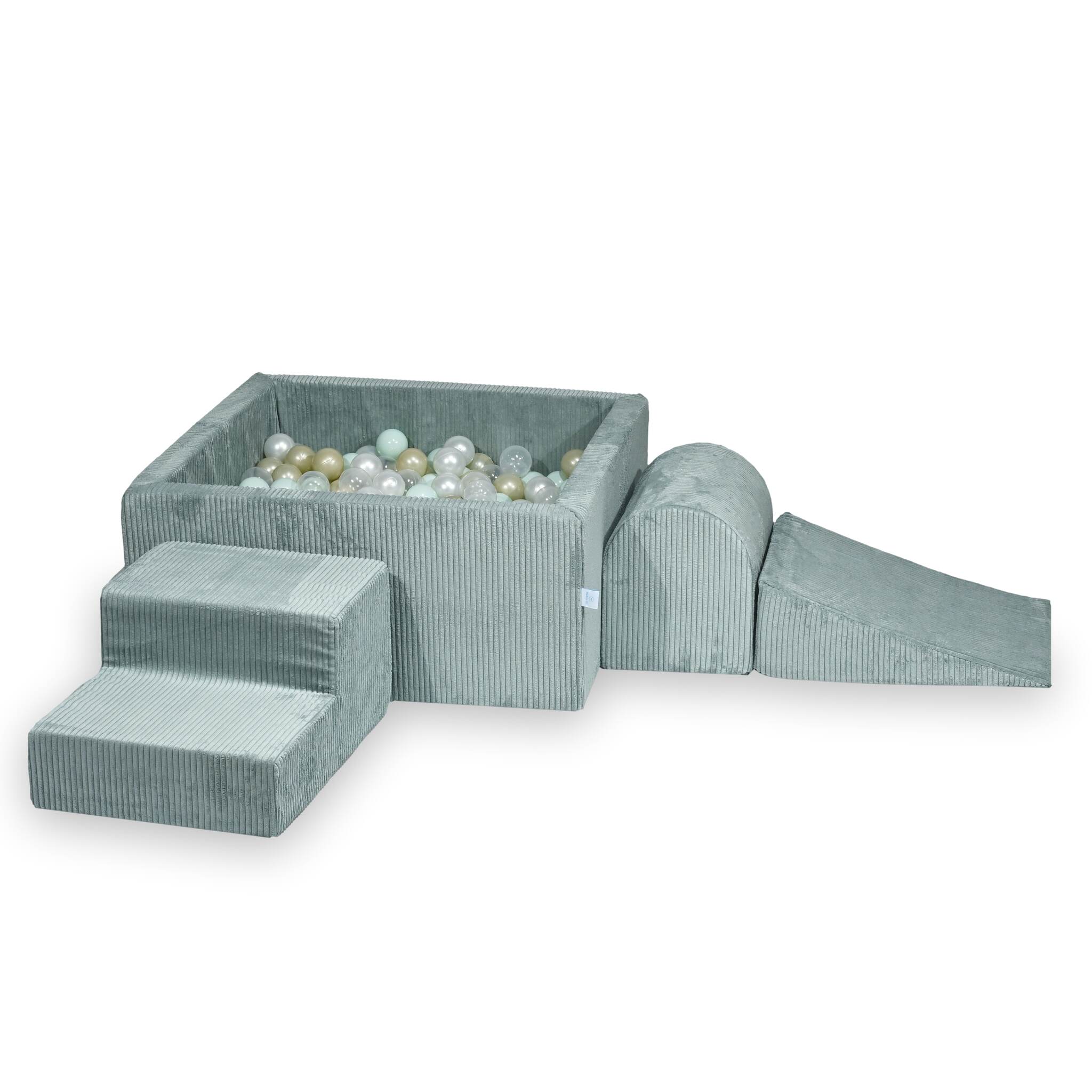 Aire de jeux en mousse avec piscine à balles carrée set de jeu enfant 90x90x40 côtelé menthe claire+ 400 balles