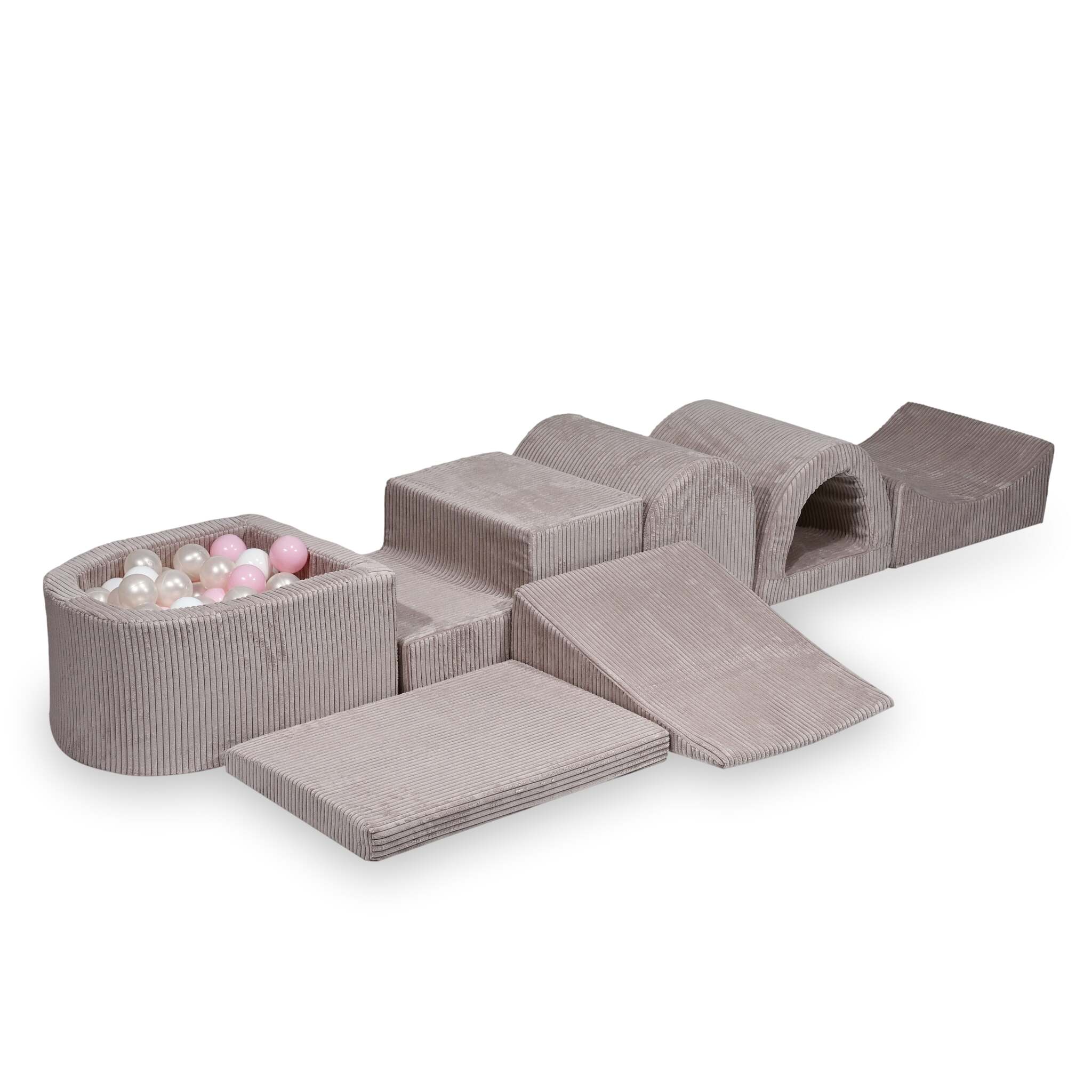 Plus grande aire de jeux en mousse avec piscine micro côtelé rose clair + 100 balles