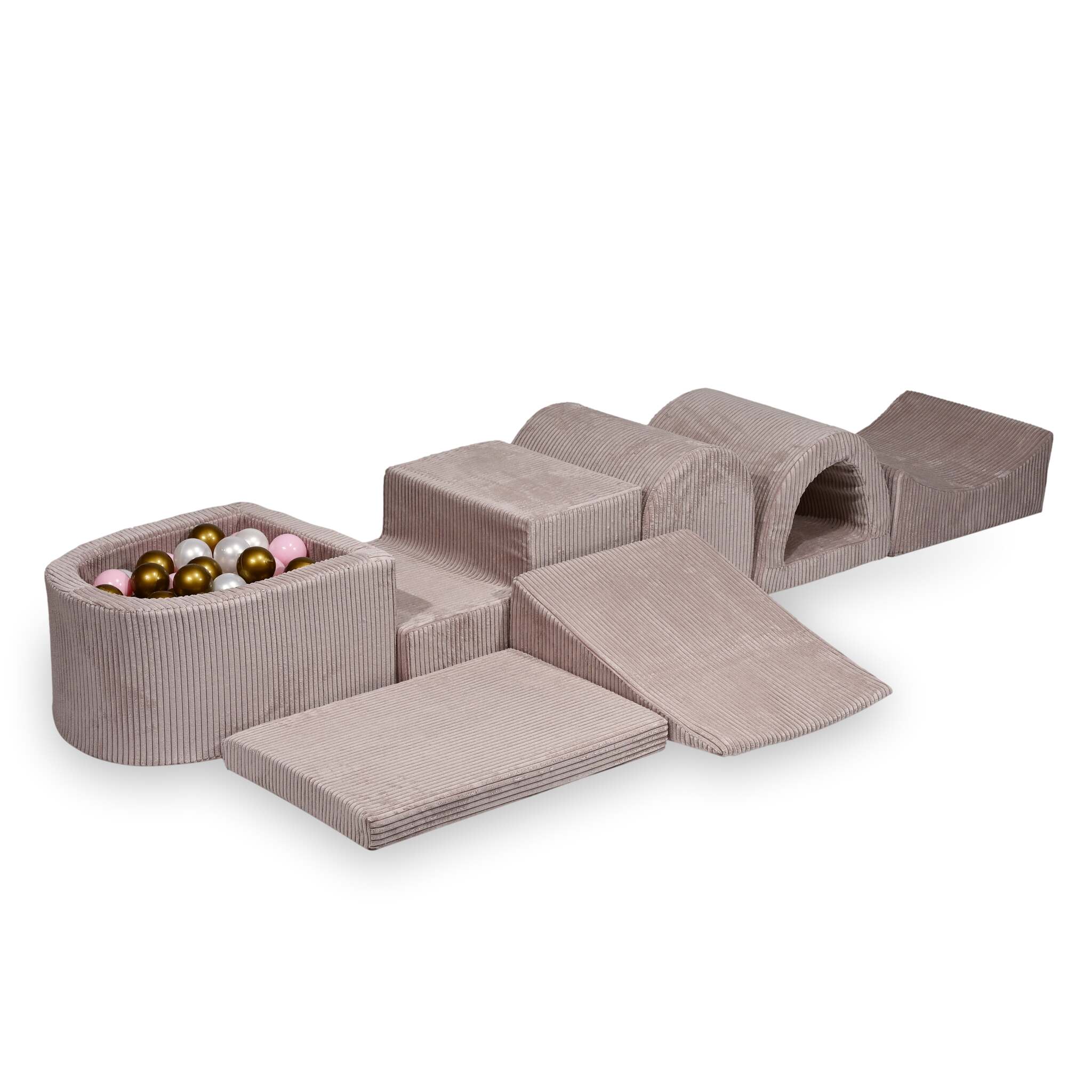 Plus grande aire de jeux en mousse avec piscine micro côtelé rose clair + 100 balles