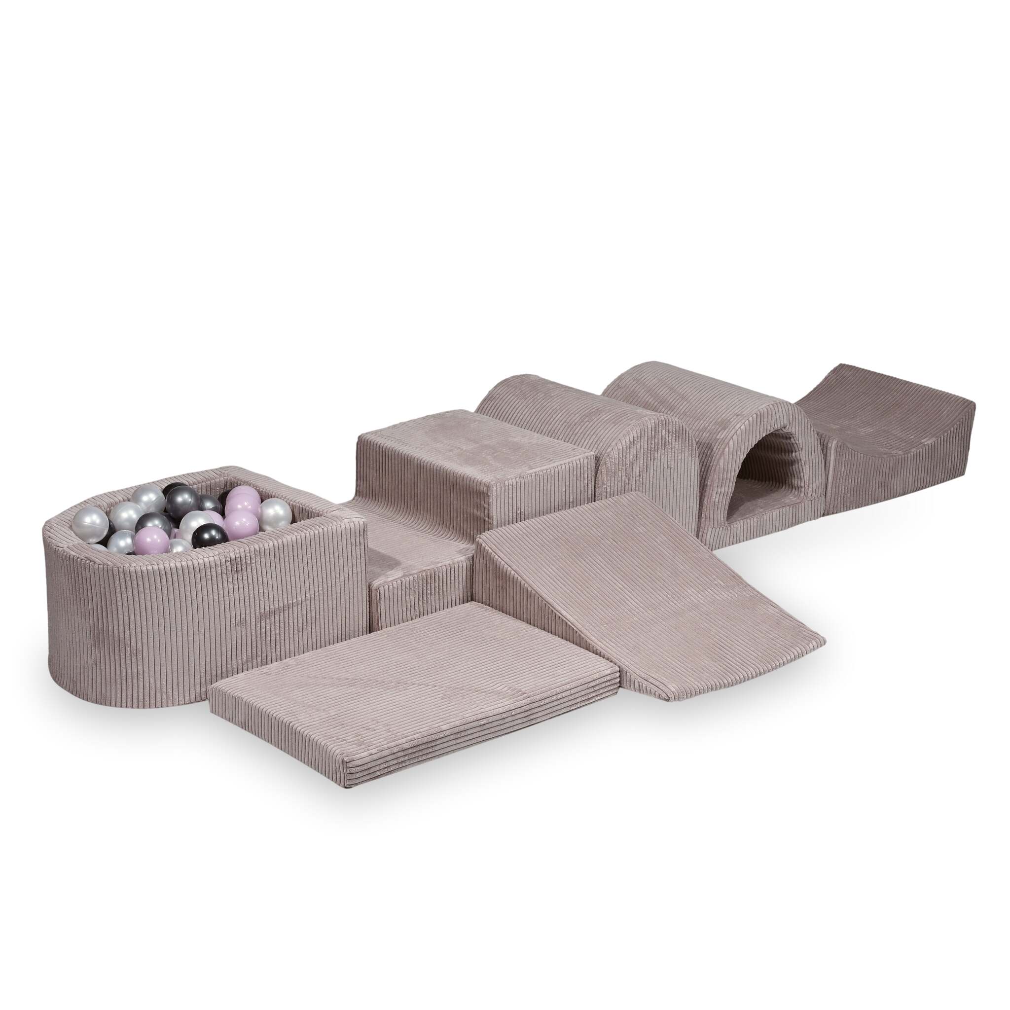 Plus grande aire de jeux en mousse avec piscine micro côtelé rose clair + 100 balles