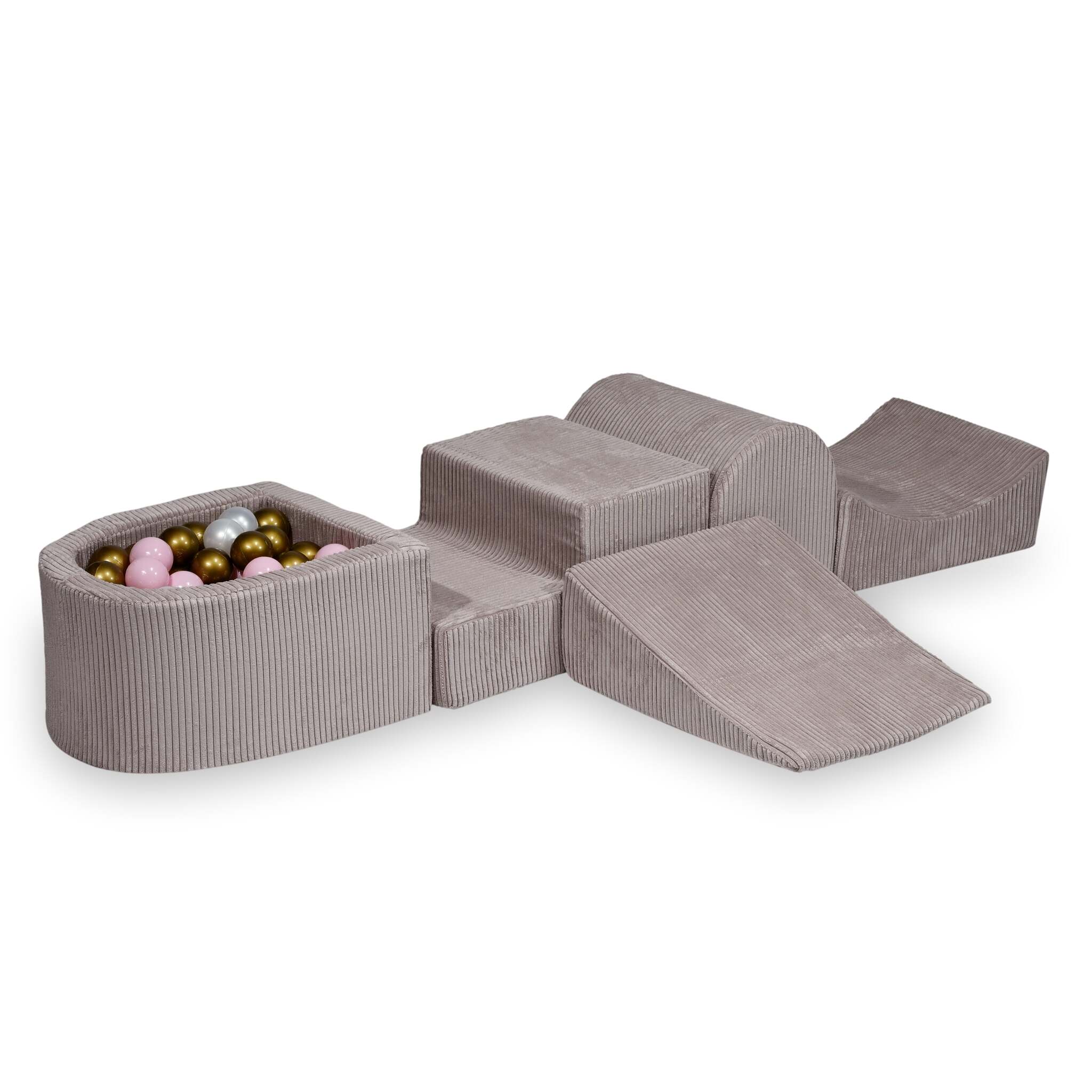 Aire de jeux en mousse avec colline et piscine micro côtelé rose clair + 100 balles