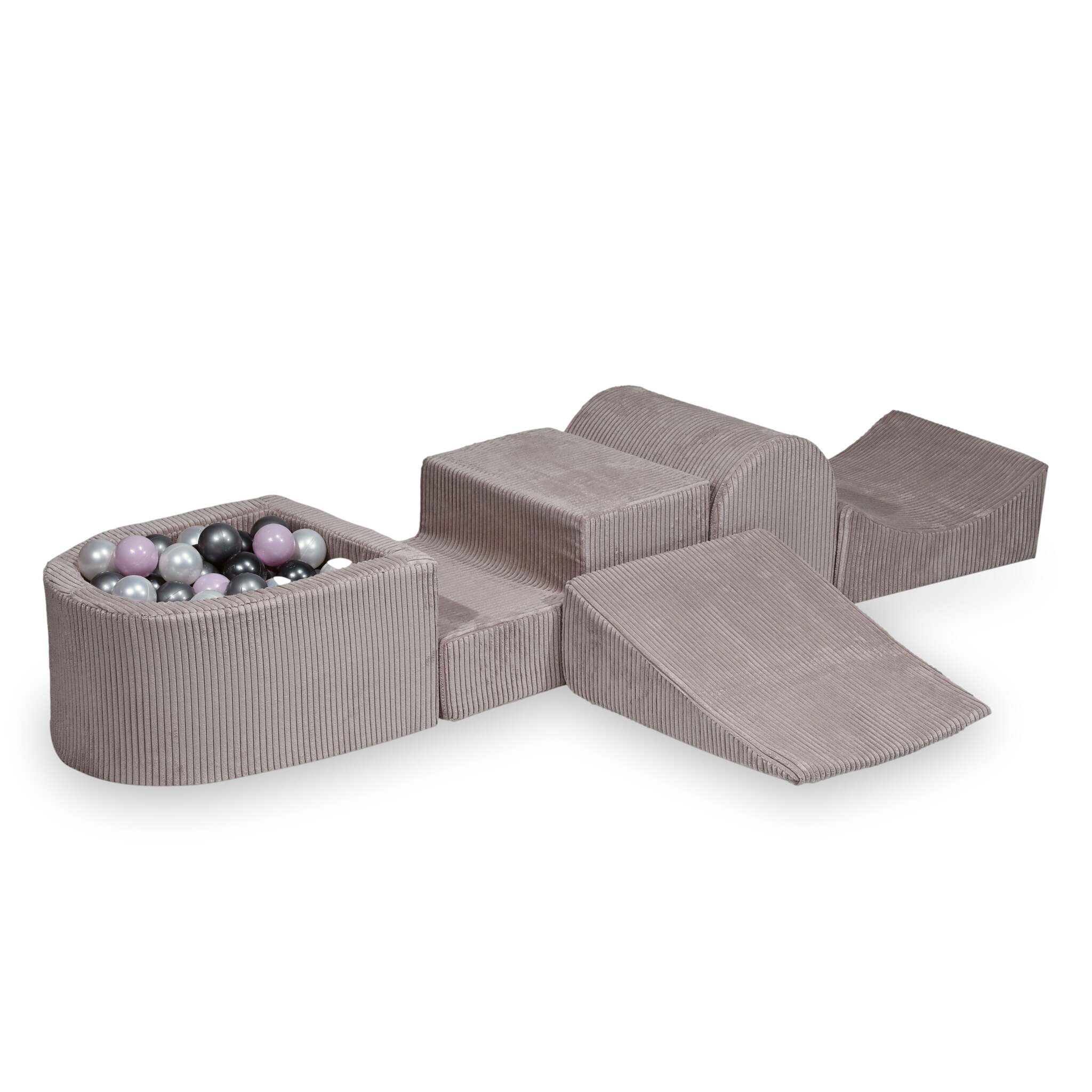 Aire de jeux en mousse avec colline et piscine micro côtelé rose clair + 100 balles