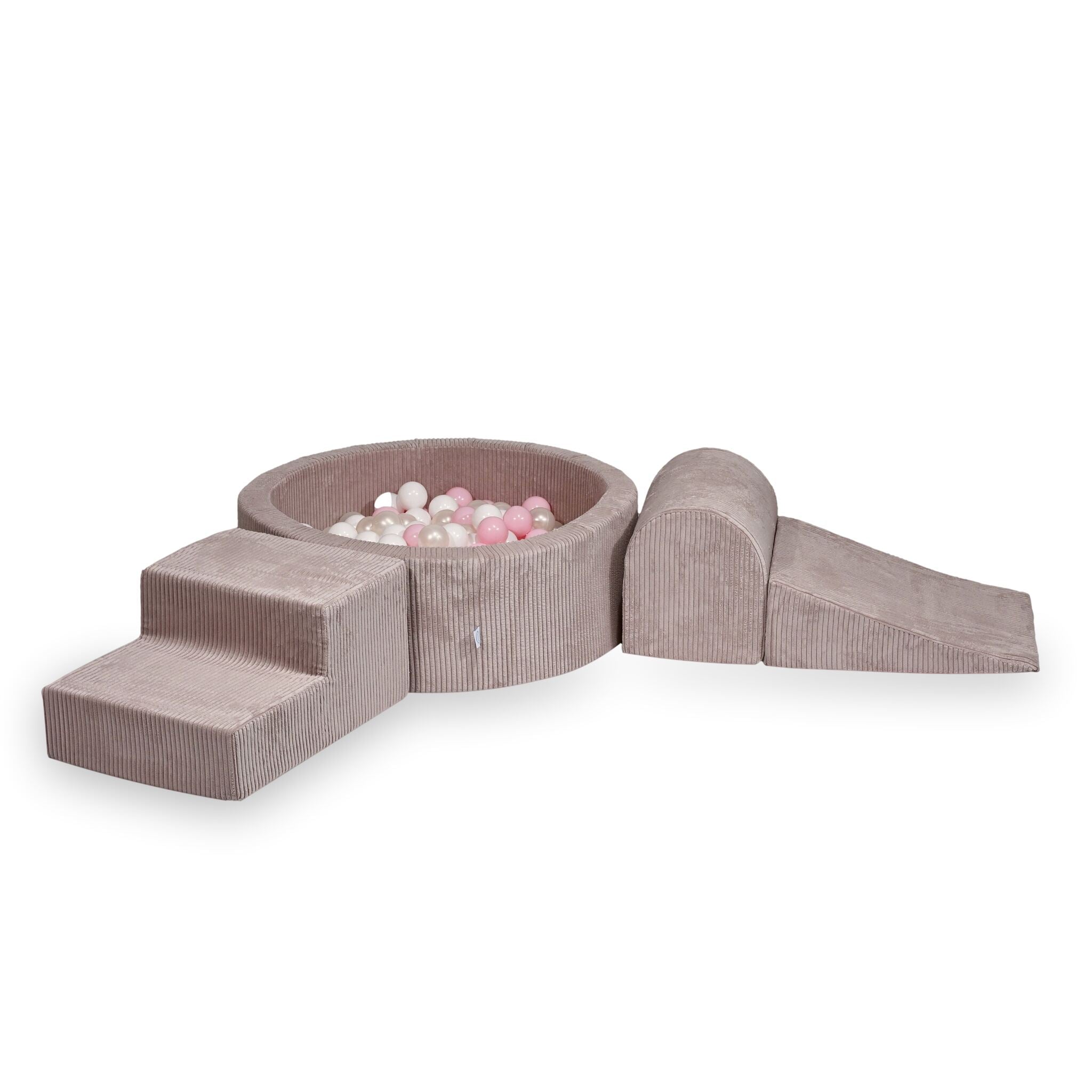 Aire de jeux en mousse avec piscine ronde 90x30 côtelé rose clair + 200 balles