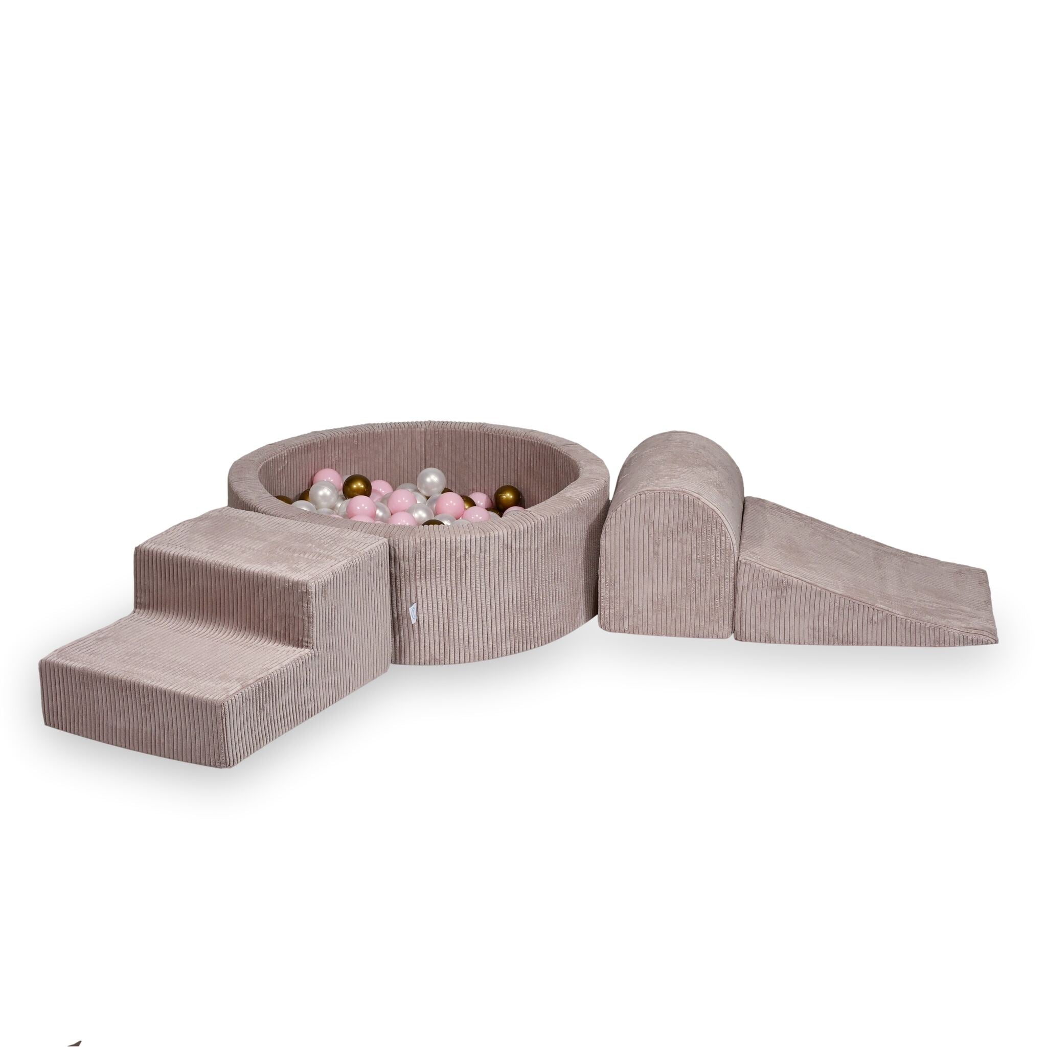 Aire de jeux en mousse avec piscine ronde 90x30 côtelé rose clair + 200 balles