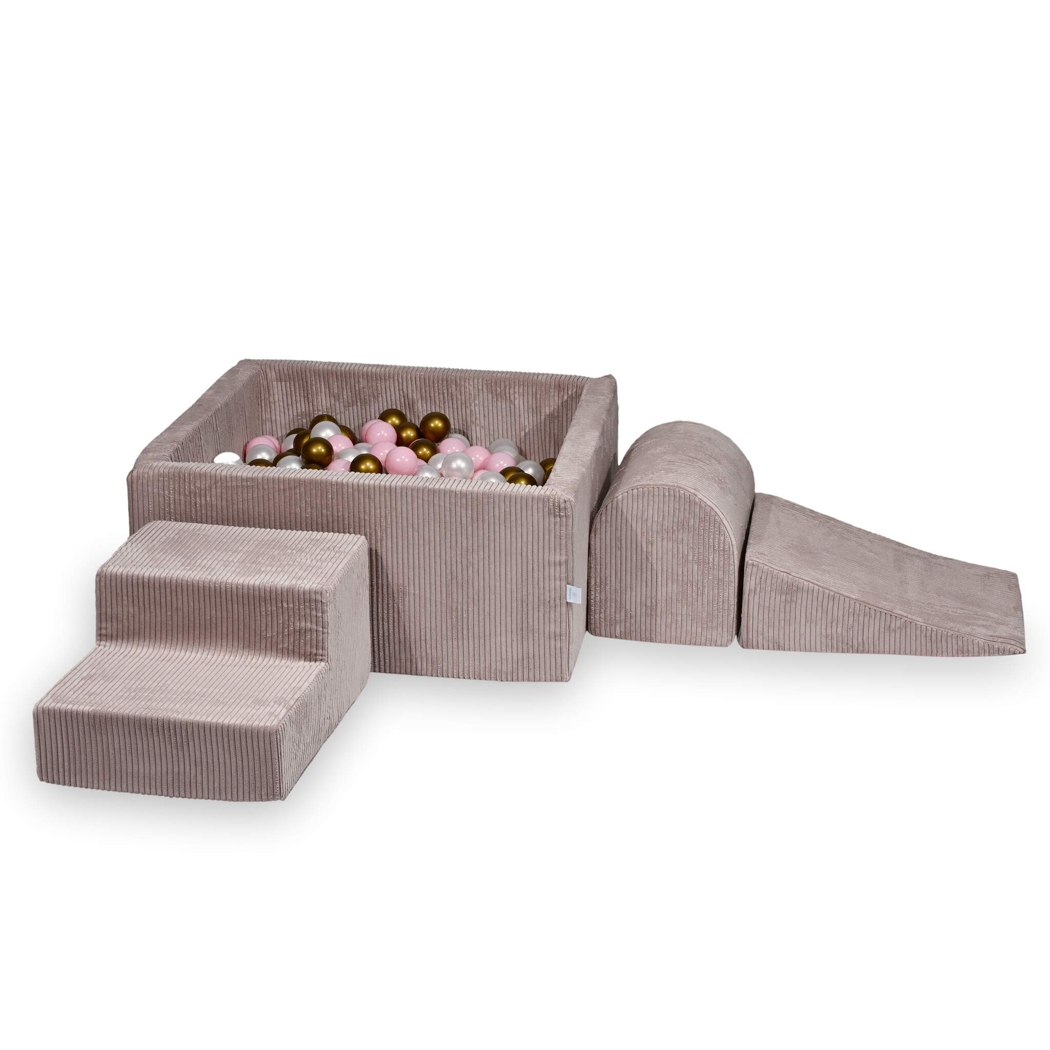 Aire de jeux en mousse avec piscine à balles carrée set de jeu enfant 90x90x40 côtelé rose clair + 400 balles