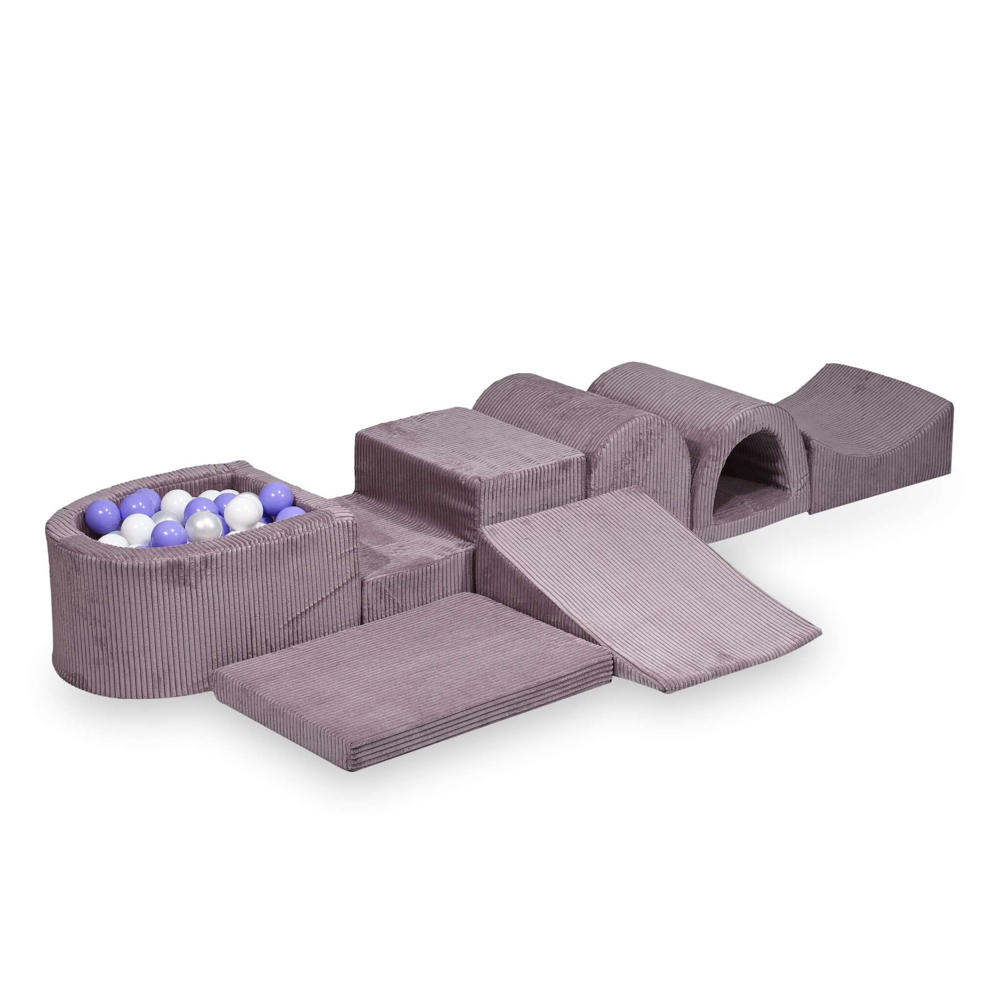 Plus grande aire de jeux en mousse avec piscine micro côtelé lavende + 100 balles