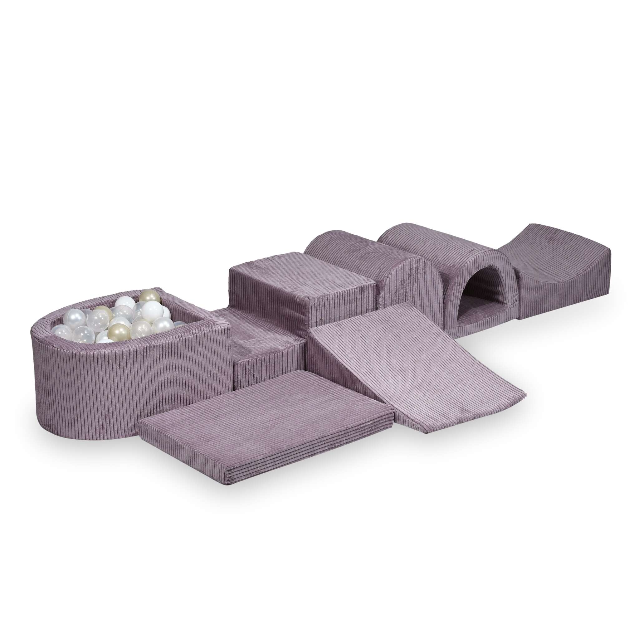 Plus grande aire de jeux en mousse avec piscine micro côtelé lavende + 100 balles